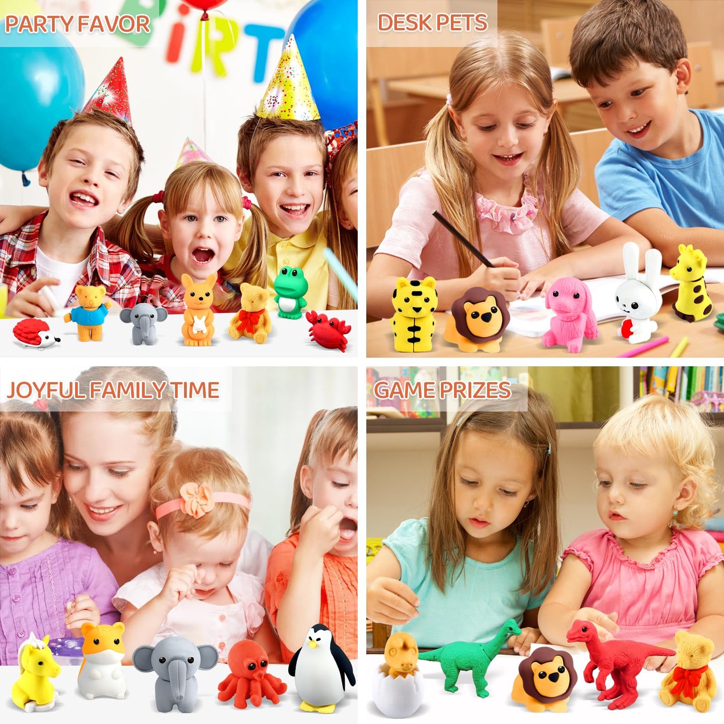 URSKYTOUS 60Pcs Animal Erasers Kids Desk Pets Pencil Erasers 3D Puzzle Bulk Mini Animal Eraser Toys Fun Cute Eraser for Classroom Rewards, Game Prizes, Treasure Box, Easter Egg Fillers