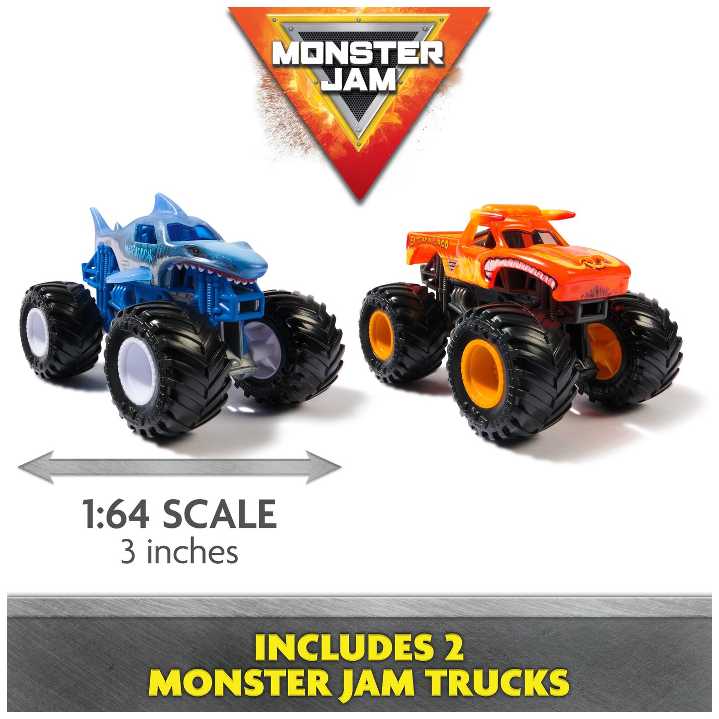 Monster Jam, Supercharge Speedway Playset, Megalodon and El Toro Loco Die-Cast Monster Trucks, Light Up World Finals Track Kids Toys for Boys Ages 3+
