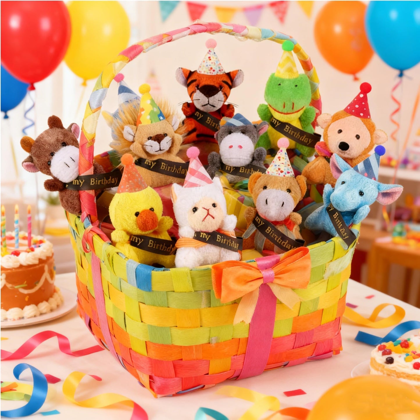 Birthday Animal Plush Keychains Bulks – Valentines Day Gifts for Kids, Small Stuffed Animals Toys with Gift Bags, School Classroom Party Favors for Students Goodie Bag Fillers Easter Egg Fillers