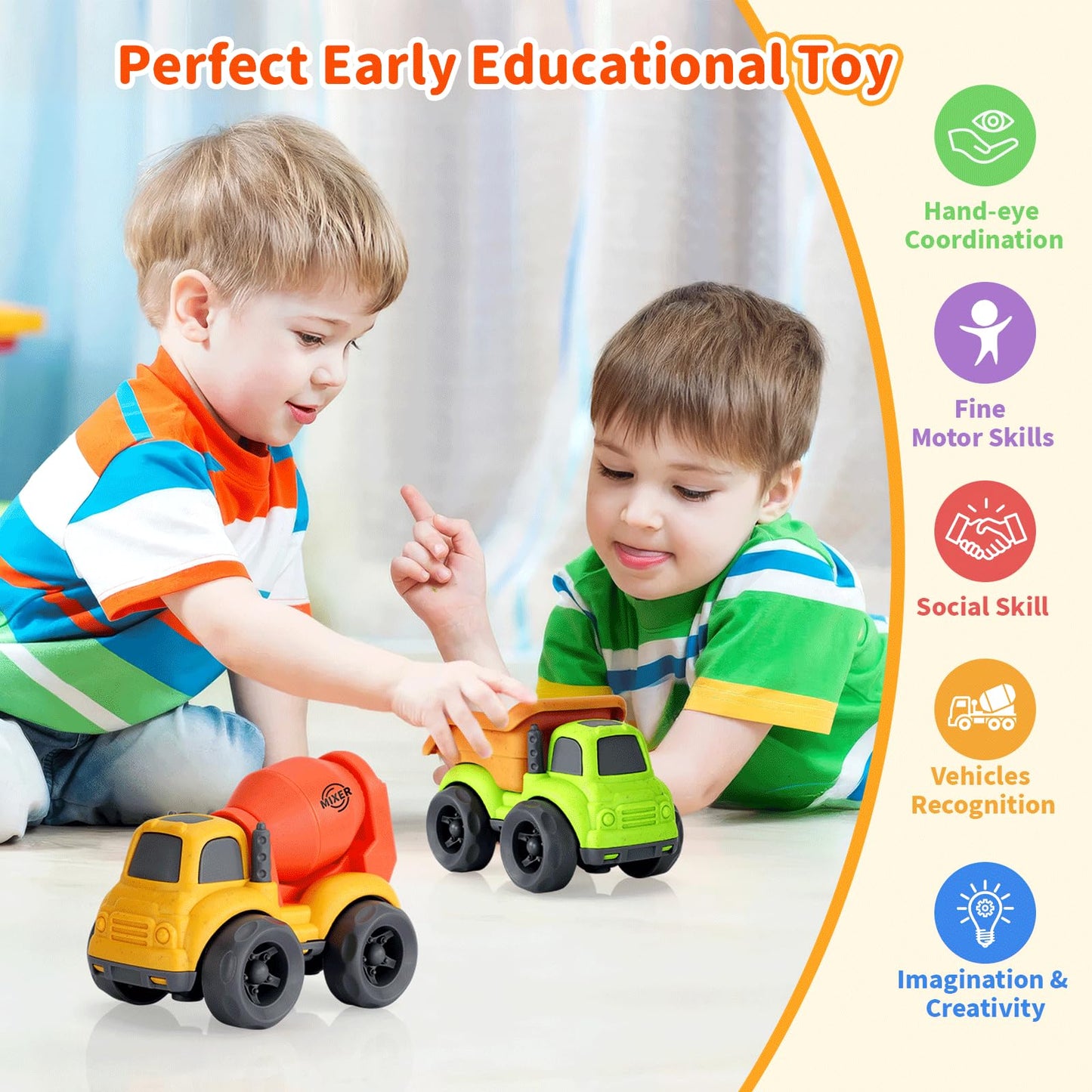 UOYLEYVN Toddler Toys for 2 Year Old Boy, Dump Truck Toys and Mixer Cement, BPA Free, Phthalates Free, PVC, Outdoor Toys for Toddlers 2-3, Ideal Toy Cars for 2 3 4 Year Old Boy Christmas Birthday Gift