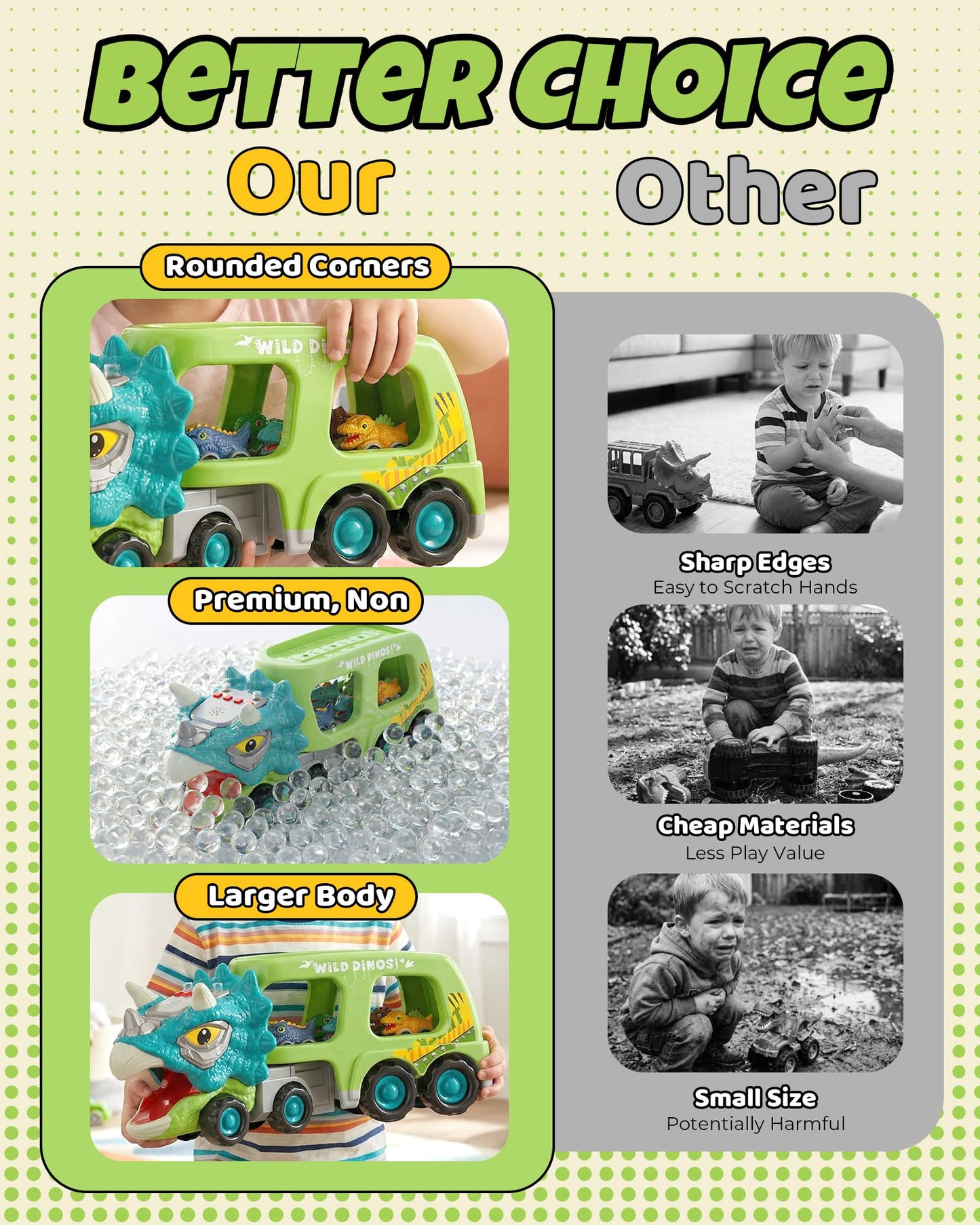 LADFAR Dinosaur Toys for Kids 3-5, Toddler Boy Toys, Dinosaur Carrier Truck with 8 Pull Back Cars, Transport Carrier Truck for Toddlers, Birthday Gifts with Music & Lights for 2 3 4 5+ Year Old Boys