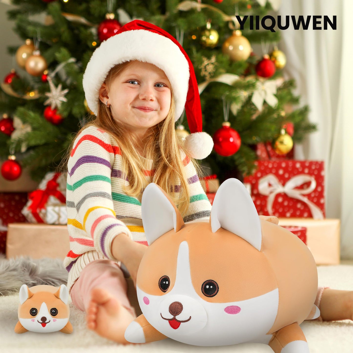 YIIQUWEN 17" Corgi Plush, Soft Stuffed Animal Dog Pillow Toy, Corgi Mommy with 4 Baby Puppy Family Set, Cute Birthday Gift for Kids Boys Girls