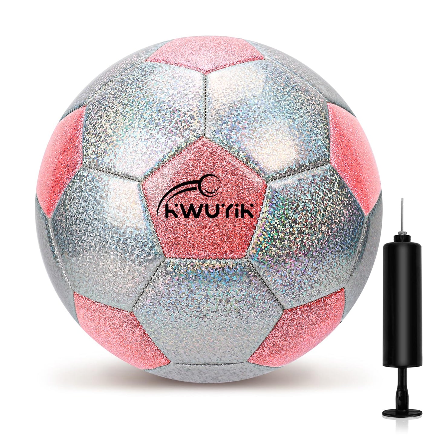 OKWUYiK Soccer Ball Size 3 Glitter Pink & Silver Spliced with Pump Toddler Soccer Ball for Kids Aged 3-6 Outdoor Training Ball for Girls Boys Children Youth Teens (Pink & Silver Spliced, 3)