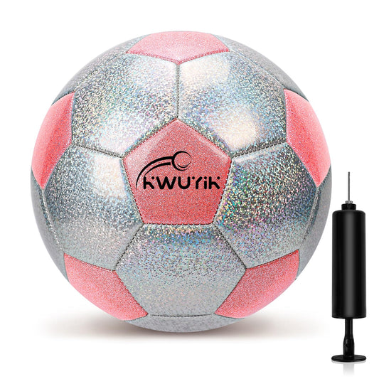 OKWUYiK Soccer Ball Size 3 Glitter Pink & Silver Spliced with Pump Toddler Soccer Ball for Kids Aged 3-6 Outdoor Training Ball for Girls Boys Children Youth Teens (Pink & Silver Spliced, 3)
