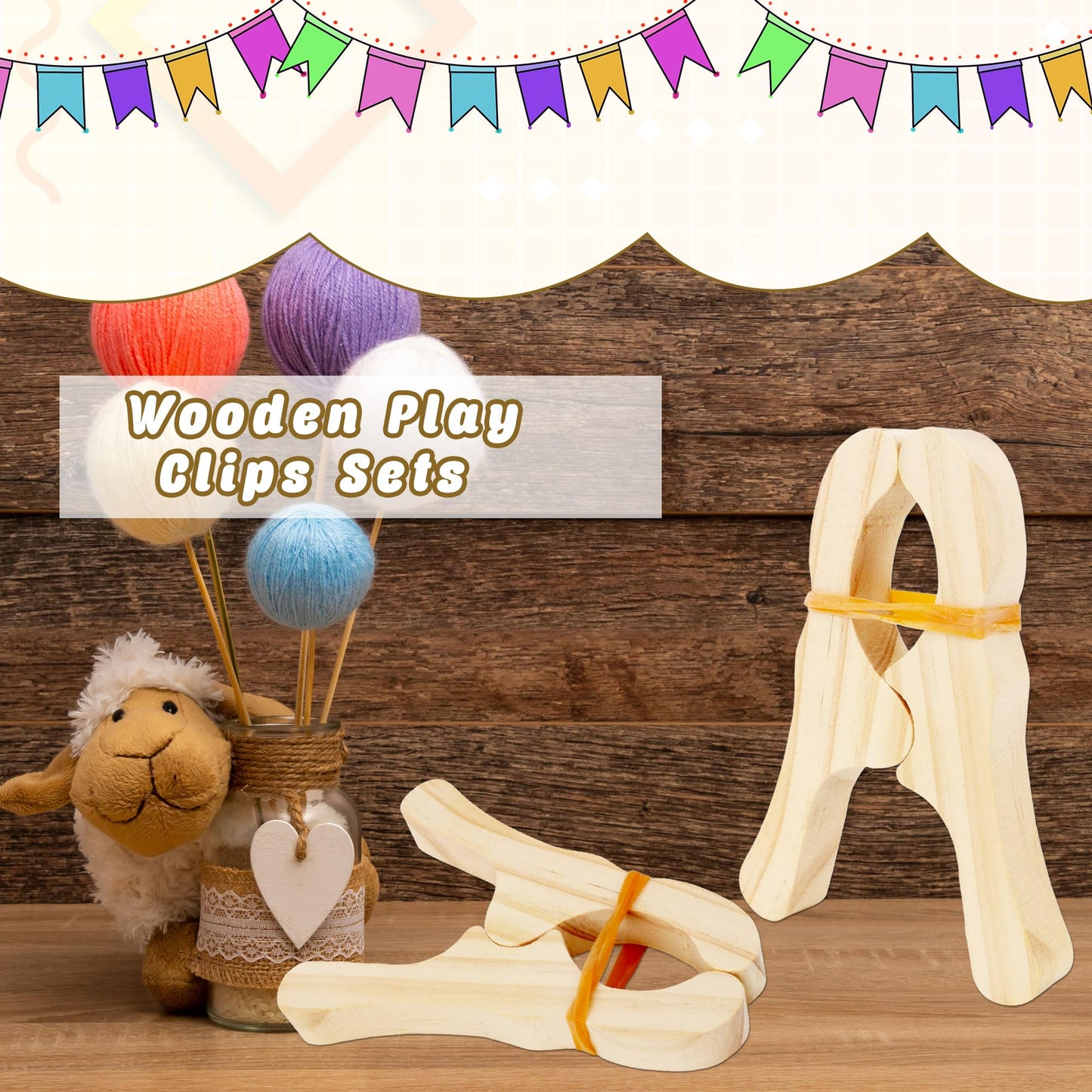 Norcoin 16 Pcs Wooden Play Clips for Kids Fort Building Clips Wood Play Clips Wooden Fort Clips Game Silk Clips for Child Blankets Silk Construction School Playground Building Games