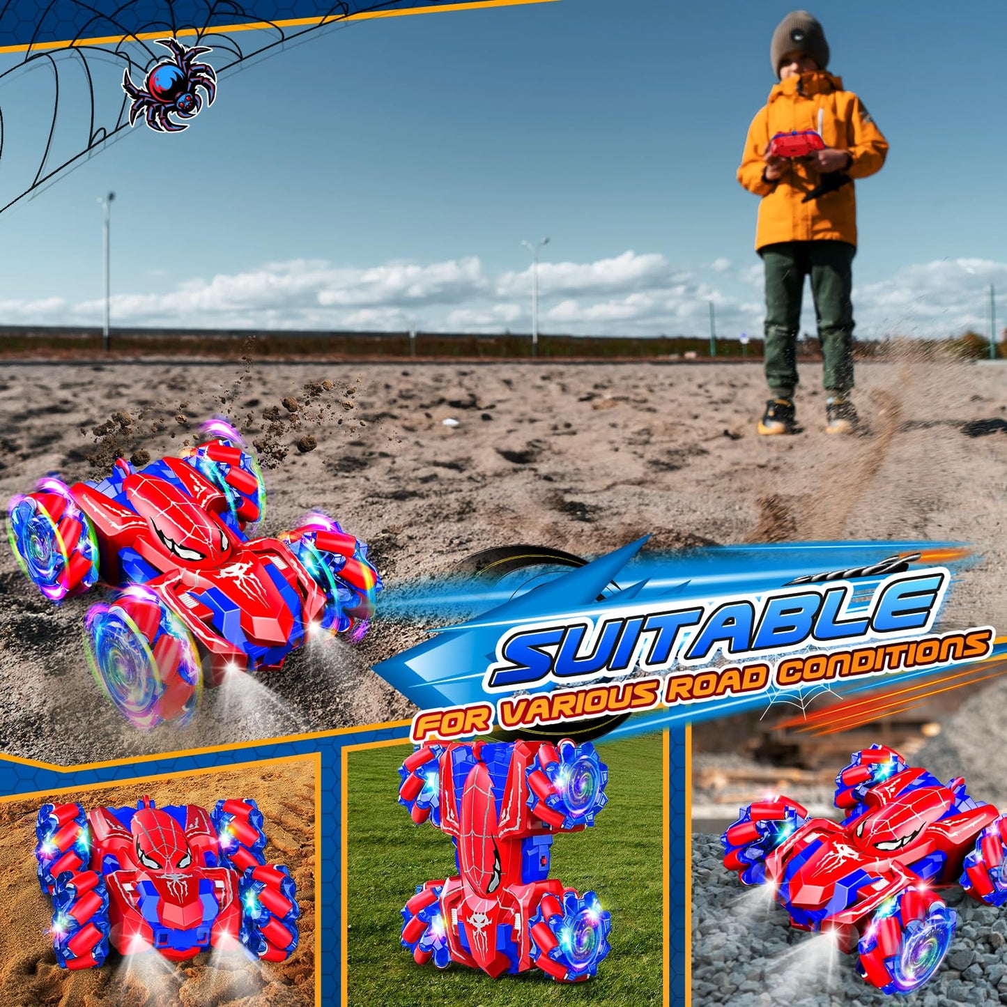Double Sided Remote Control Car for Boys 4-7, 360° Rotating 2.4GHz Fast Stunt Rechargeable 4WD RC Car Toys for Boys 4-6 5-7 8-13 Outdoor Birthday Halloween Christmas Basket Stuffers Gifts for Kids