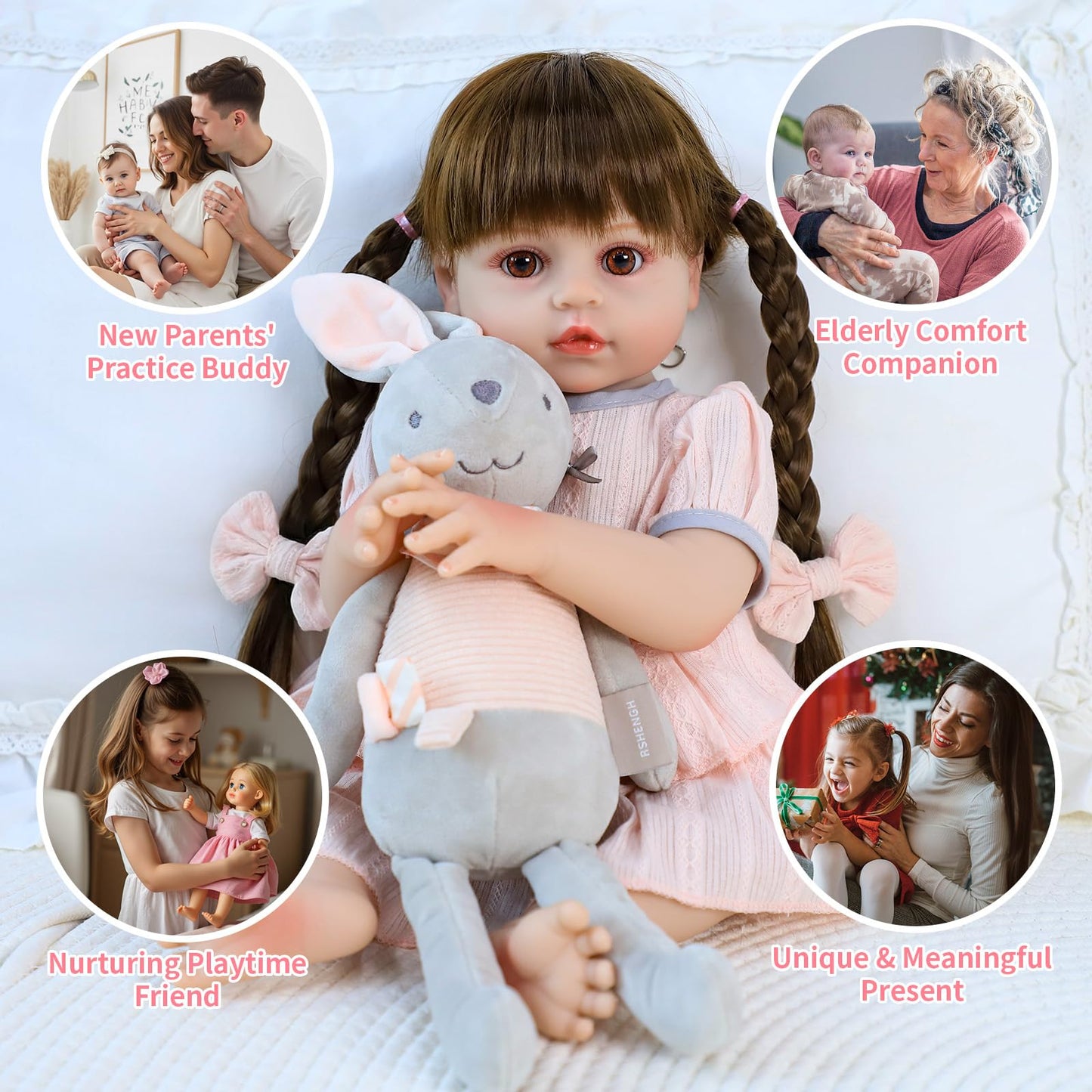 SCOM 18 Inch Reborn Baby Doll Girl with Long Hair, Lifelike Vinyl Baby Doll with Realistic Facial Details & Weighted Body, with Accessories, for Kids 3+, New Parents Training & Elderly Companion Play