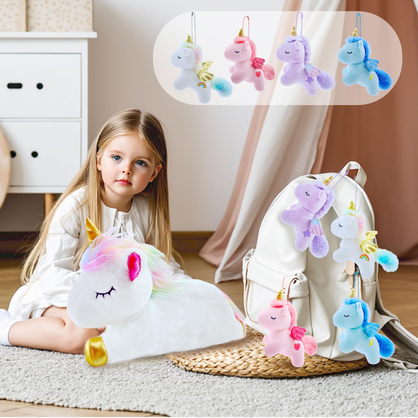 YUNCOL Unicorn Stuffed Animal,Cute Unicorn Mommy Stuffed Animal with 4 Baby Unicorns Plush in Tummy,Kawaii Unicorn Plush Toy Gift for Kids Girls Boys
