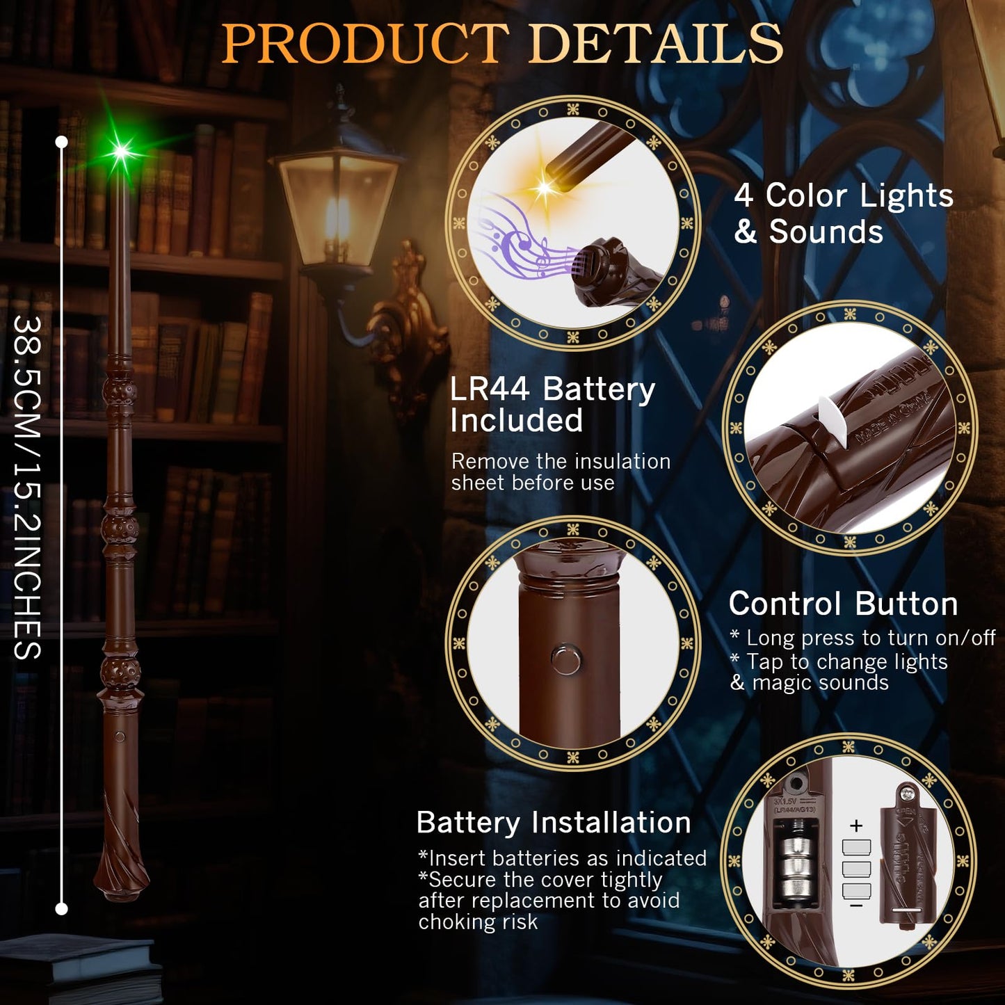 EZVYAO Light Up Magic Wizard Wand with 4 Color Lightings & Sounds - 6 Pack Illuminating Witch Toy Wands for Kids Party Cosplay, Hive
