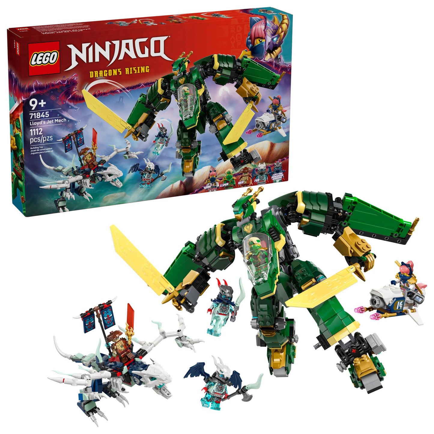 LEGO NINJAGO Lloyd's Jet Mech Building Toy - Model Building Kit for Boys & Girls, Ages 9+ - Transforming Playset for Kids W/ 5 Ninja Toy Minifigures - Dragons Rising Gift Idea for Birthdays - 71845