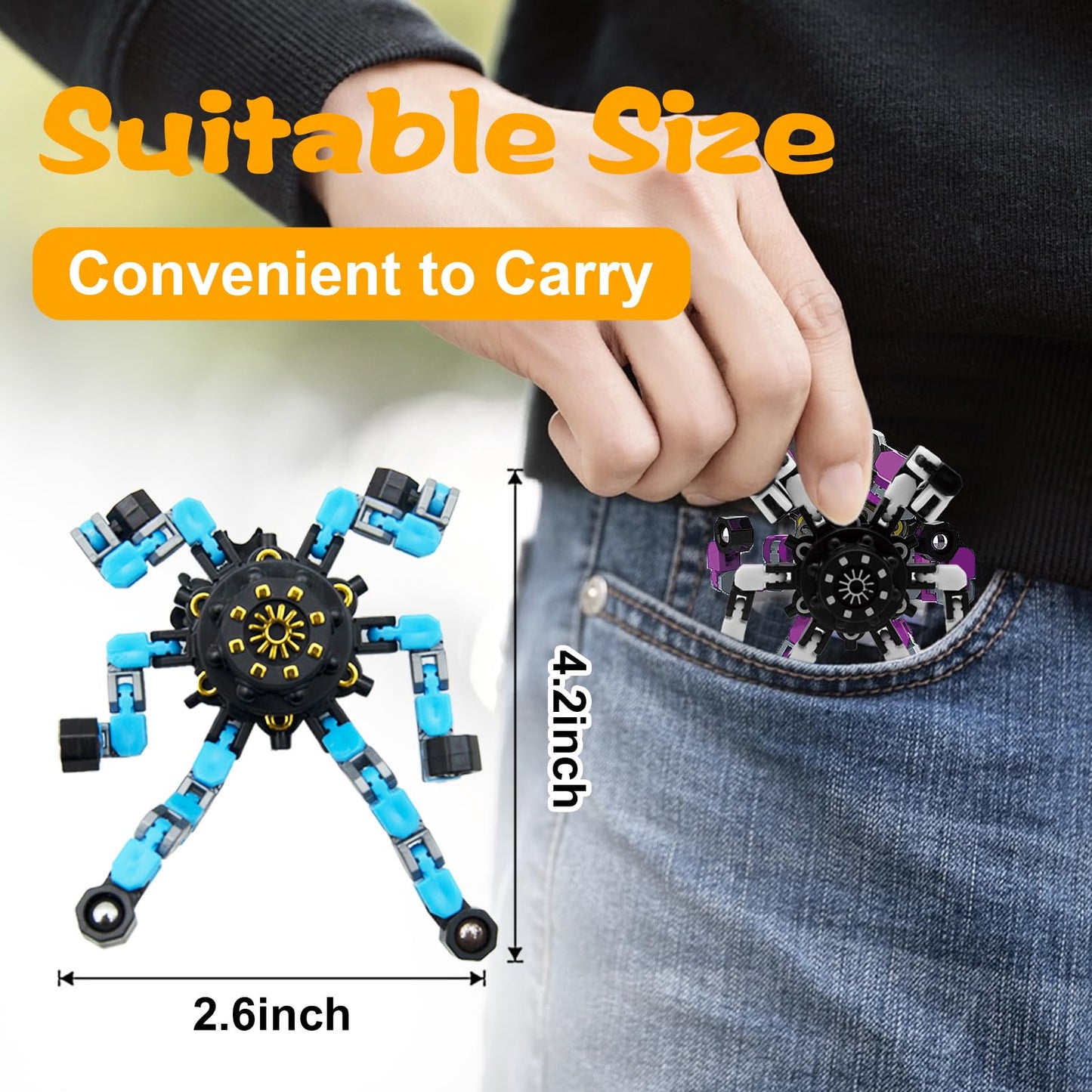 Easter Basket Stuffers Transformable Fidget Spinner for Kids and Adults,Deformable Chain DIY Robot Spinner Sensory Toy, Stress Relief Fingertip Gyros Party Favors (Fidget Toys 15PC)