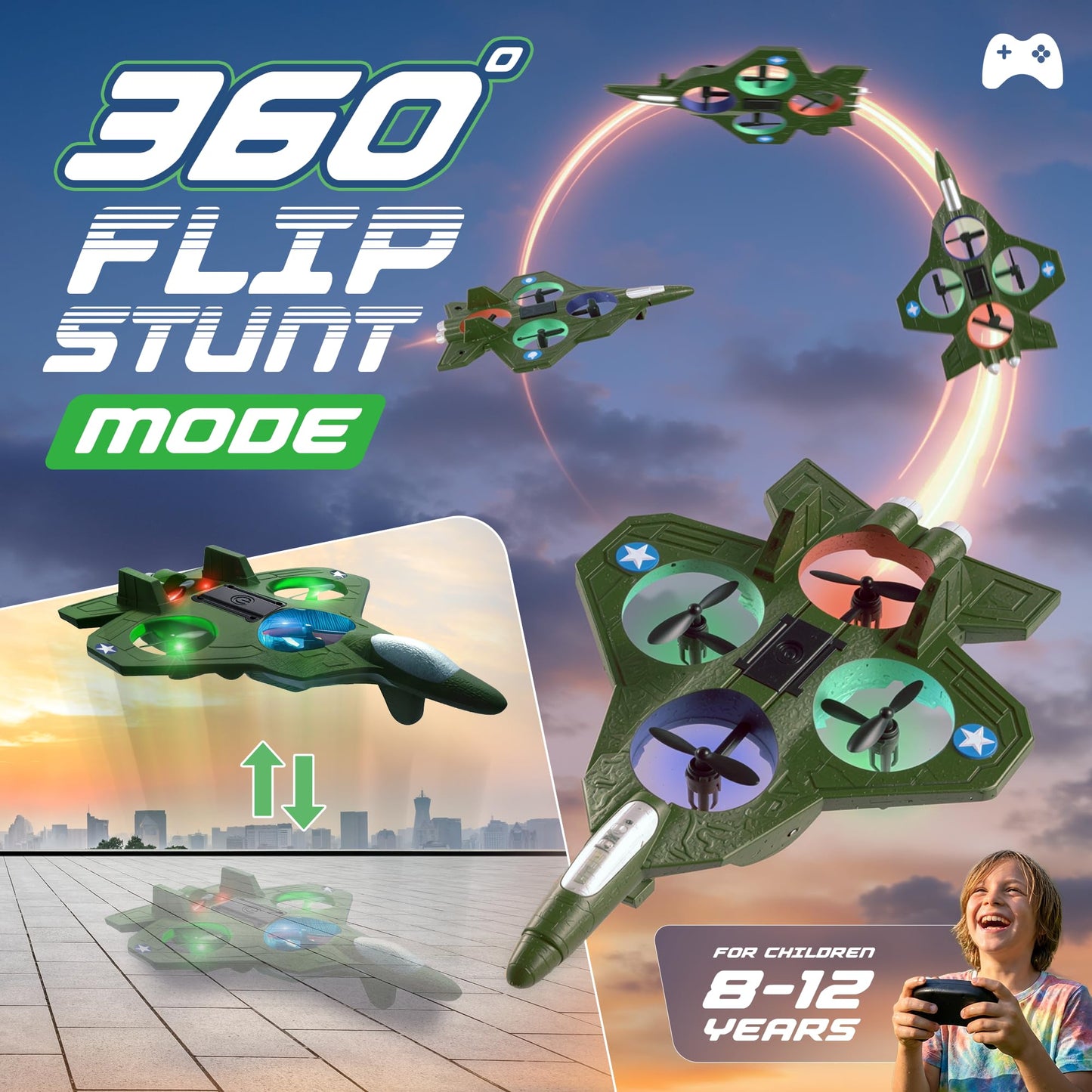 NUTTY TOYS RC Stunt Airplane for Kids & Adults - 3X Extended Battery Life, Top LED Jet Fighter 2026, Remote Control Plane Ages 8+, 360° Flip & Roll Drone, Best Easter Basket Stuffers & Boys Gifts Idea