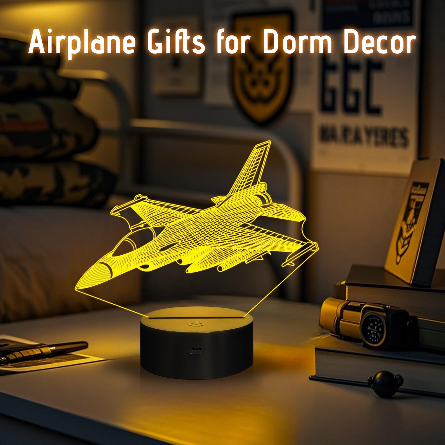 Anywin Warplane Night Lights,Kids Airplane 3D Night Light Bedside Lamp Fighter Toy Light 7 Colors Changing with Remote Control Best Christmas Gifts and Birthday Gifts for Boys Girls Kids Baby