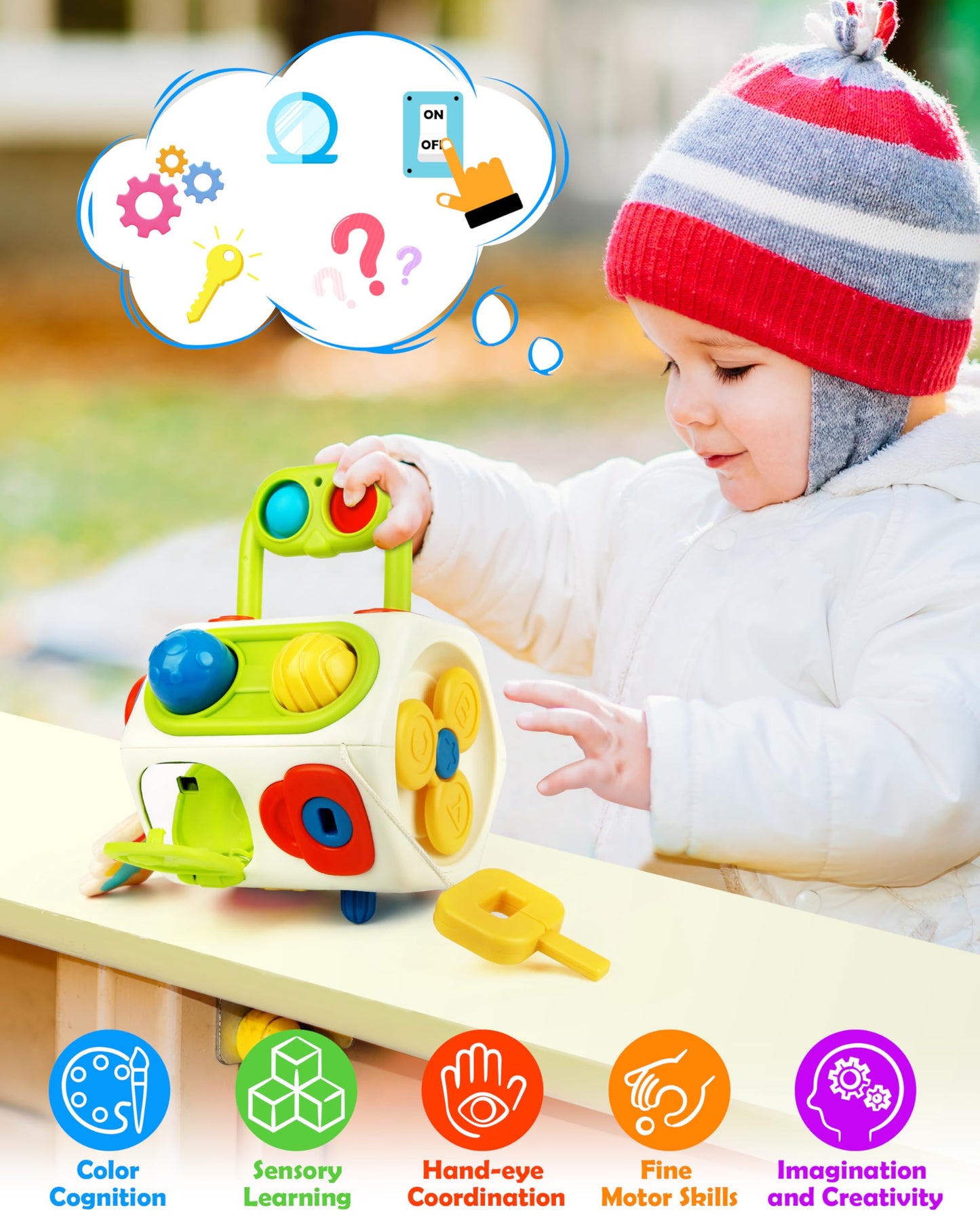 Vanmor 10-in-1 Busy Cube for 18+ Months Toddlers - 8-Sided Montessori Sensory Activity Cube with Fine Motor Skills Learning, Travel Fidget Toys for Airplane Car Seat, Gift for Boys Girls