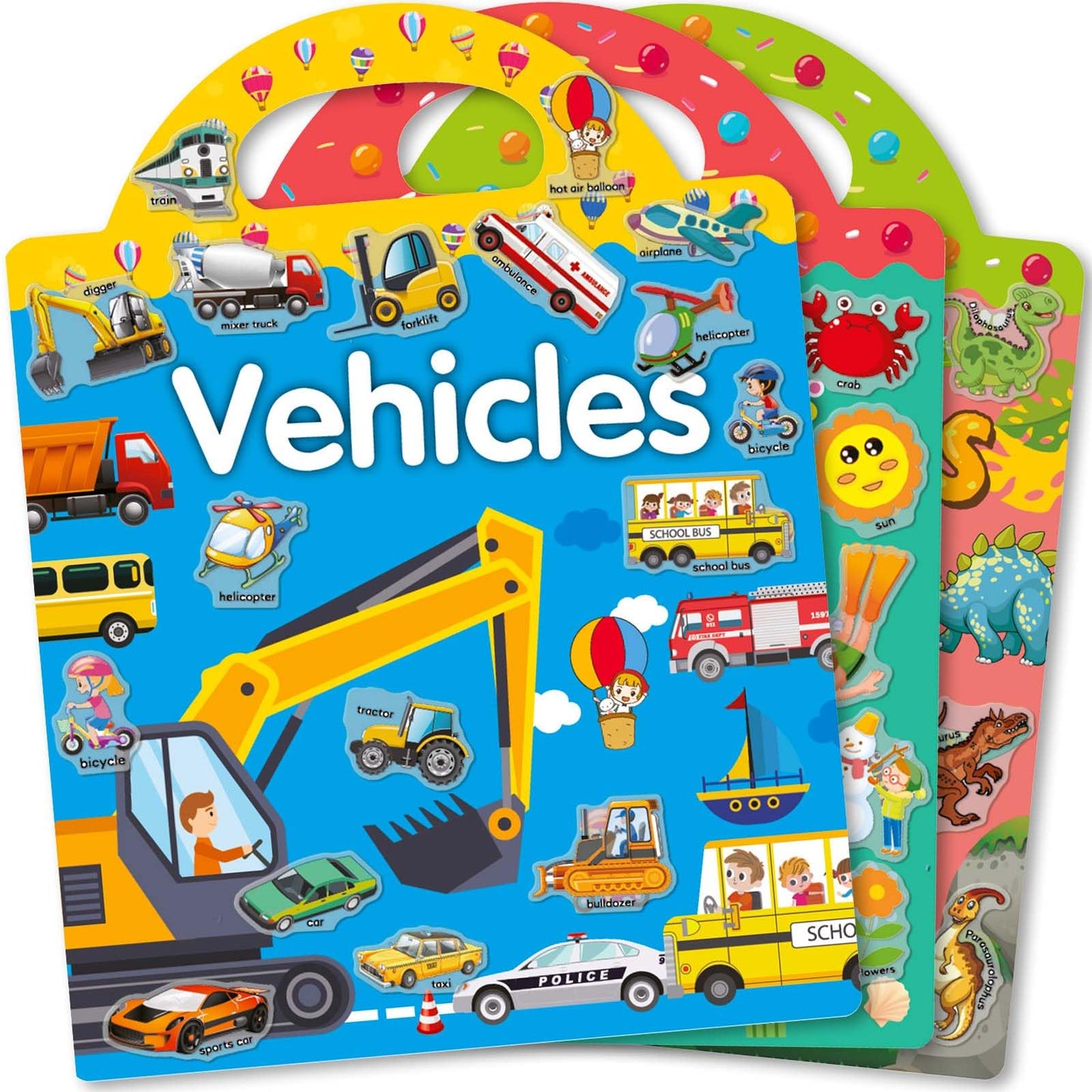 iGetooy 3 Sets Sticker Books for Toddlers 2-4 Years, Reusable Stickers Books for Toddlers 1-3, Travel Toys for Kids 1-3, Airplane Travel Essentials for Kids