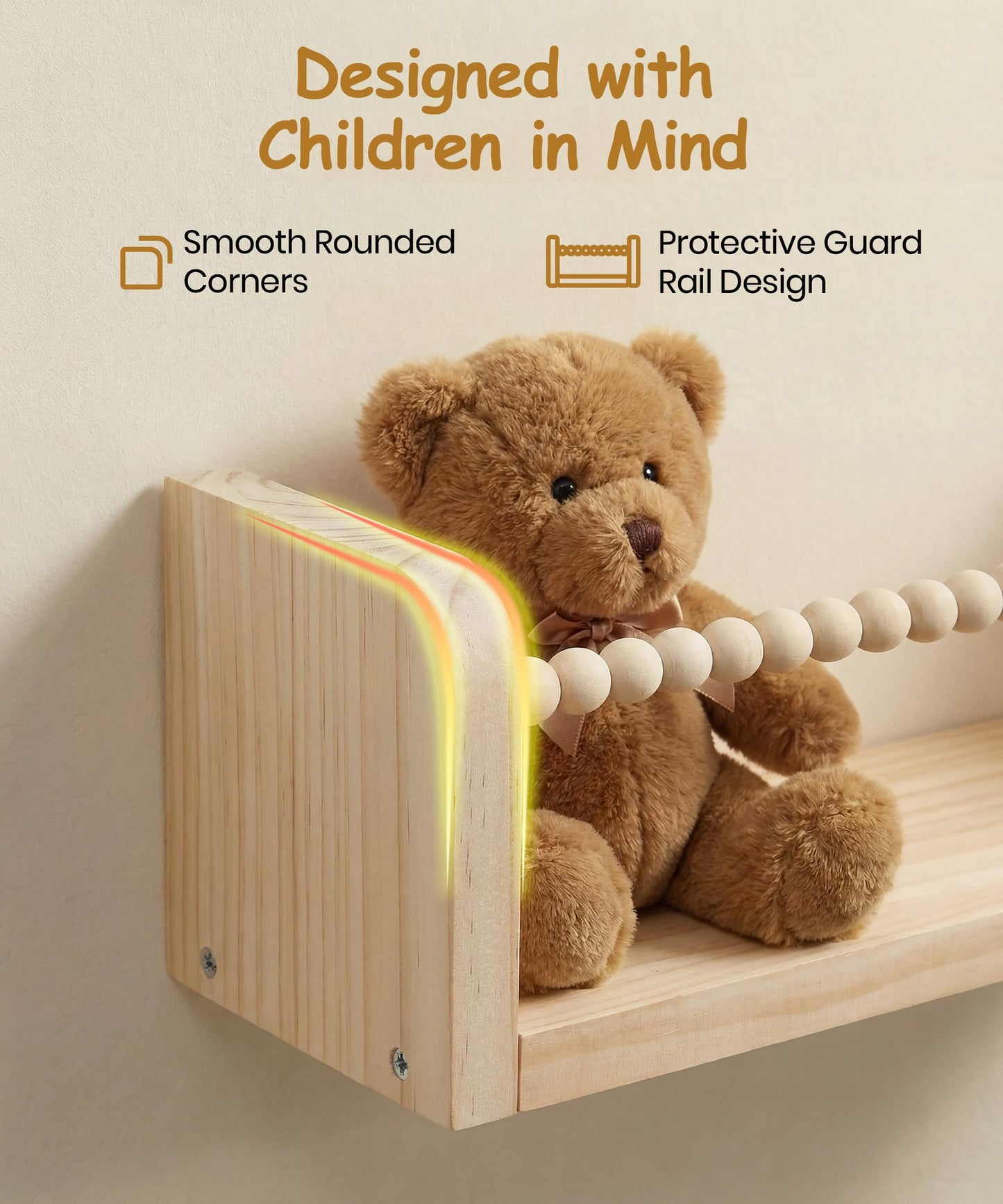 Mazjoaru Nursery Book Shelves for Wall Set of 3, Natural Wood Bookshelves Wall Decor, Small Floating Shelf Organizer for Kids Room, Bedroom, Kitchen Spice Rack