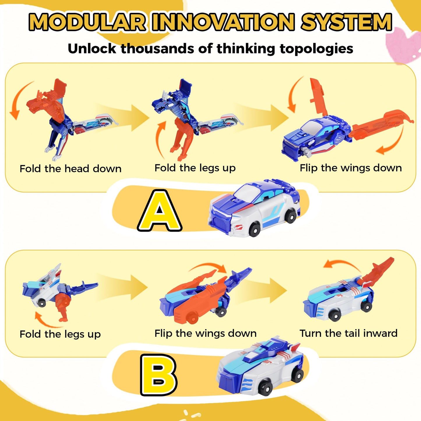 Dahom Collision Transforming Dinosaur Car Toy, 2 Magnetic Cars Transform into Dinosaur Toys for Kids, Boys, Girl, Toddler Fun Deformation Robot Unicorn Car Christmas Birthday Gift Toys (Blue-Dinosaur)