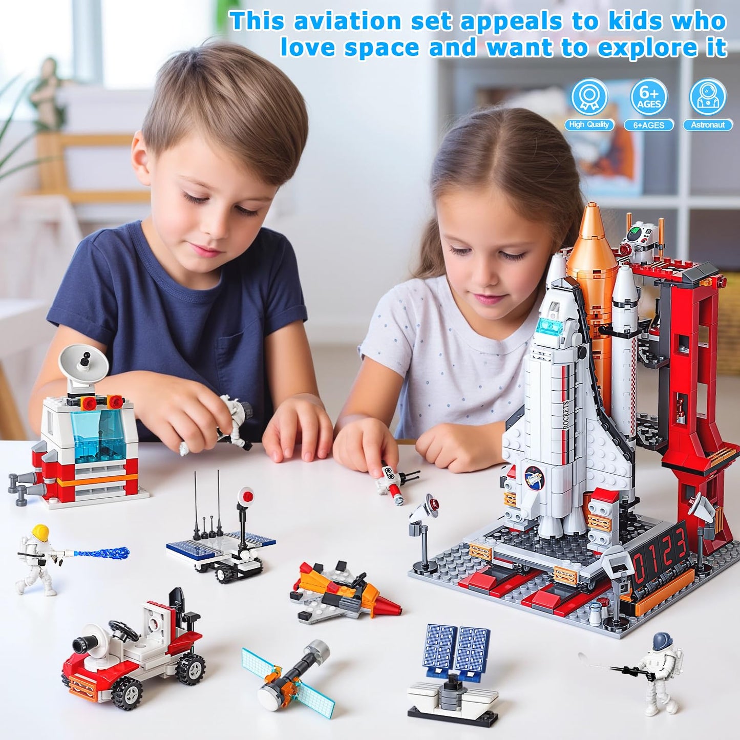 Space Exploration Shuttle Toys for 6 7 8 9 10 11 12 Year Old Kids, Girls, Boys, 12-in-1 STEM Projects Rocket Building Toy Kit with 3 Astronauts, Airplane Rocket Set, Gift idea for Ages 6 +, 885 Pcs