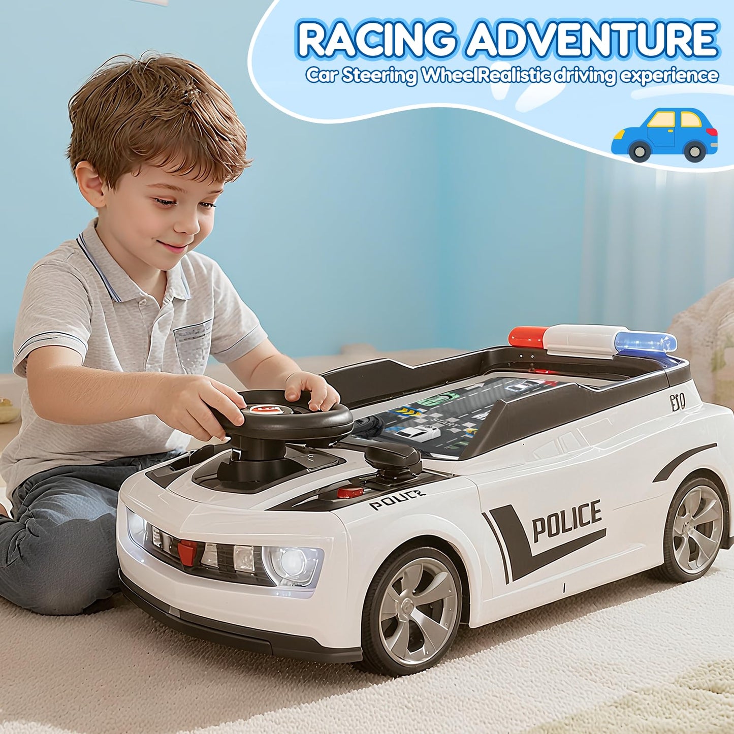 Mytothfy Musical Steering Wheel Racing Car Toy, Racing Adventure Car Steering Wheel for Toddler Kids, Toddler Simulated Driving Game Cars with Sound and Light, Xmas Birthday Gifts for Kids Ages 3+