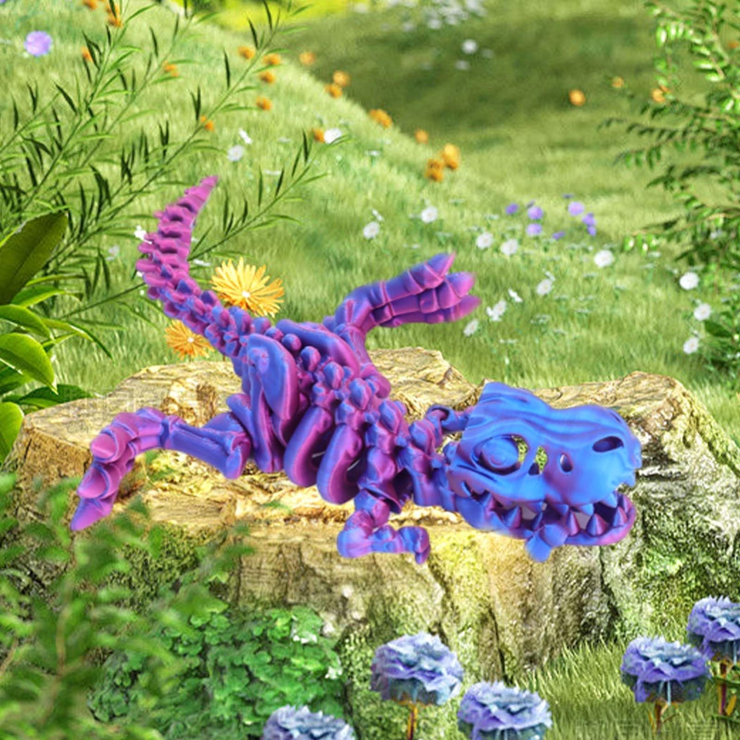 FunisFun 3D Printed Dragon with Articulated Bones for Adult, 3D Printed Dinosaur Fidget Toys Decor for Stress Relief (Blue-Purple, 1P)