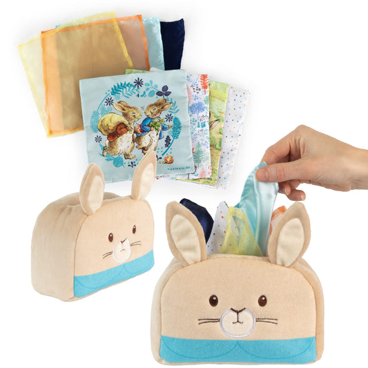 Kids Preferred Peter Rabbit Tissue Box Sensor Toy 8 Double Sided Tissues For Infants, Babies, and Kids Based on the Beatrix Potter Books