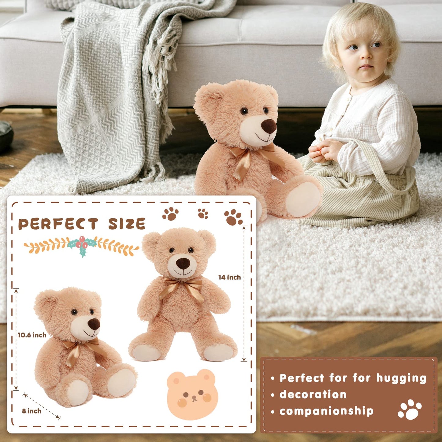 MorisMos Bulk Teddy Bear Stuffed Animals Plush Toys for Kids, 14 inch Teddy Bear for Baby Shower Centerpiece Decorations, 7-Pack Small Stuffed Animal Wholesale Gifts for Birthday Christmas Valentines