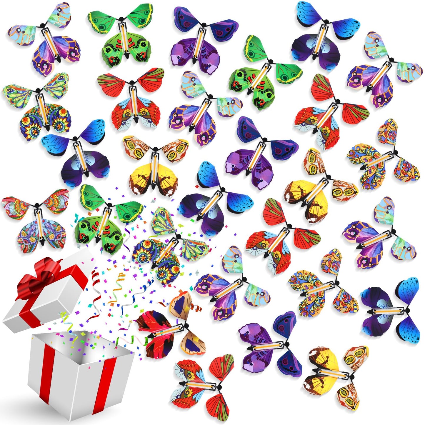 Lenwen 100 Pcs Magic Flying Butterfly Wind up Paper Butterflies that Fly Rubber Band Powered for Bookmark Card Surprise Gift Wedding Birthday Party 10 Styles, 4.41 x 4.92 Inch