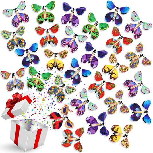 Lenwen 100 Pcs Magic Flying Butterfly Wind up Paper Butterflies that Fly Rubber Band Powered for Bookmark Card Surprise Gift Wedding Birthday Party 10 Styles, 4.41 x 4.92 Inch