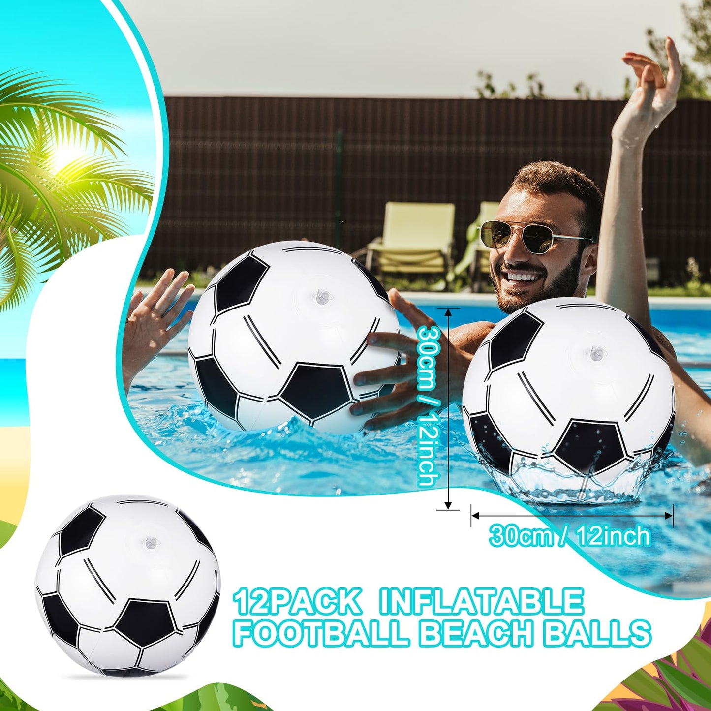 Chivao 12 Pack 16 Inch Soccer Beach Ball Inflatable Beach Ball Bulk Giant Pool Toys Blow up Swimming Pool Toys for Summer Indoor Outdoor Water Games Birthdays Party Favor Goodie Bags Stuffers