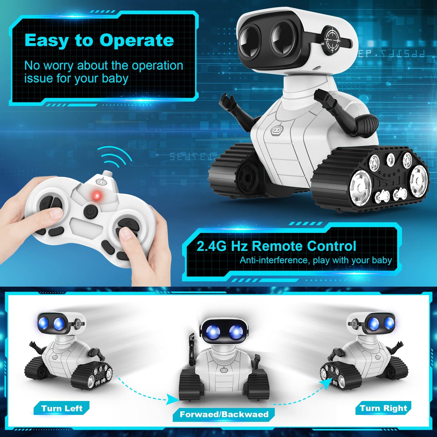 Hamourd Robot Toys for 3 Years Old Boys Girls- Rechargeable Remote Control Robots, Emo Robot with Auto-Demonstration, Flexible Head & Arms, Dance Moves, Music, and Shining LED Eyes, Kids Toys Gifts