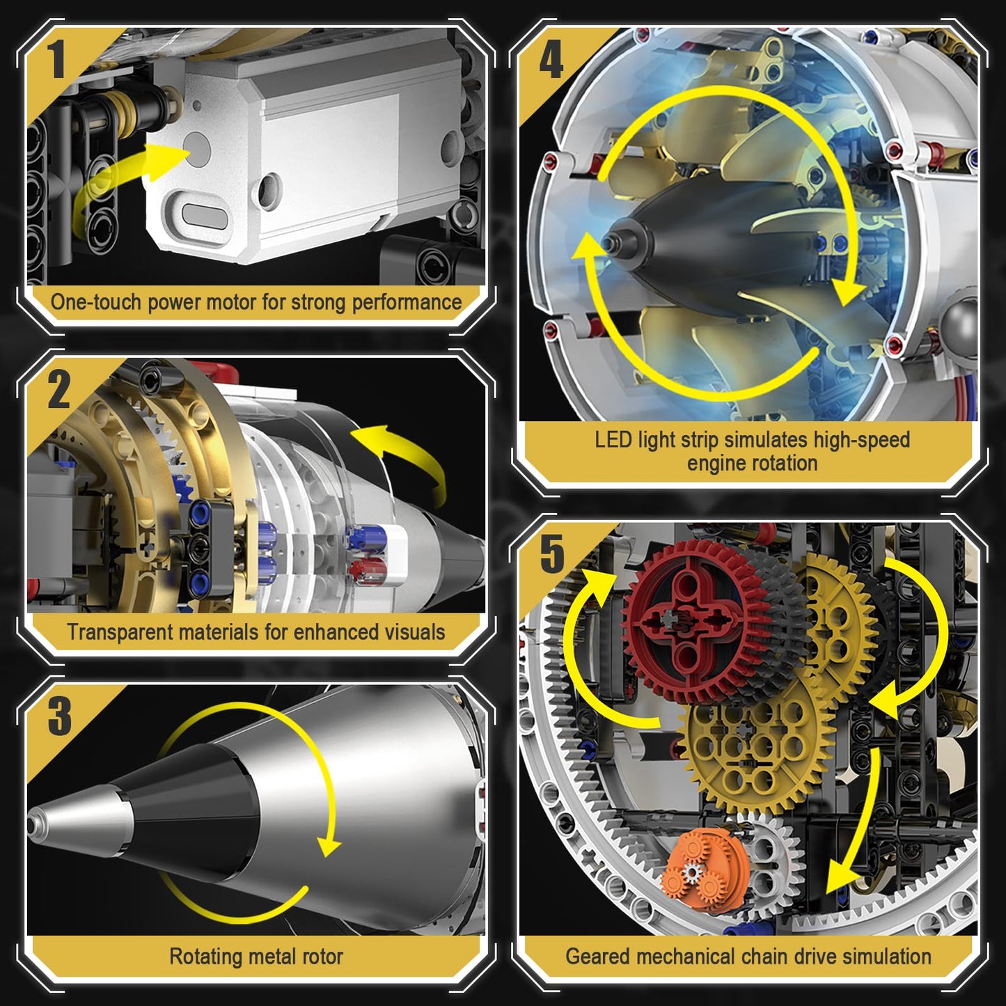 HIGH GODO Jet Engine Building Set, Mini Engine Model Kit that Runs, Visible Aircraft Turbofan Engine Kit with Motor, Lights, & App Control, STEM Toys Gifts for Adults, Teens Age 14+ (564 PCS)