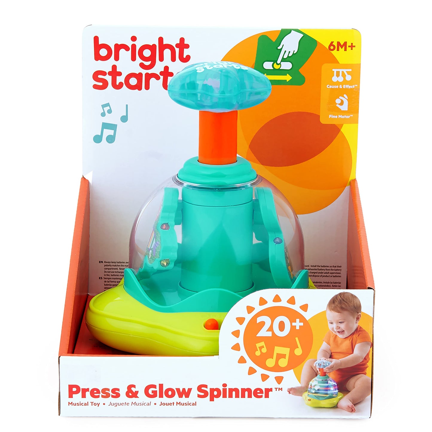 Bright Starts Press & Glow Spinner Cause and Effect Musical Baby Toy,Age 6 Months+,(Pack of 2)