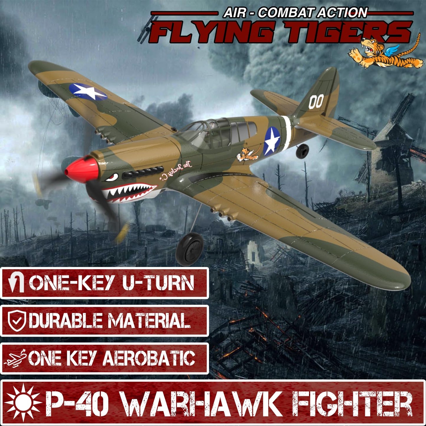 LEAMBE RC Plane 4 Channel Remote Control Airplane - Ready to Fly P-40 Warhawk RC Airplane for Beginners Adult with Xpilot Stabilization System & One Key Aerobatic