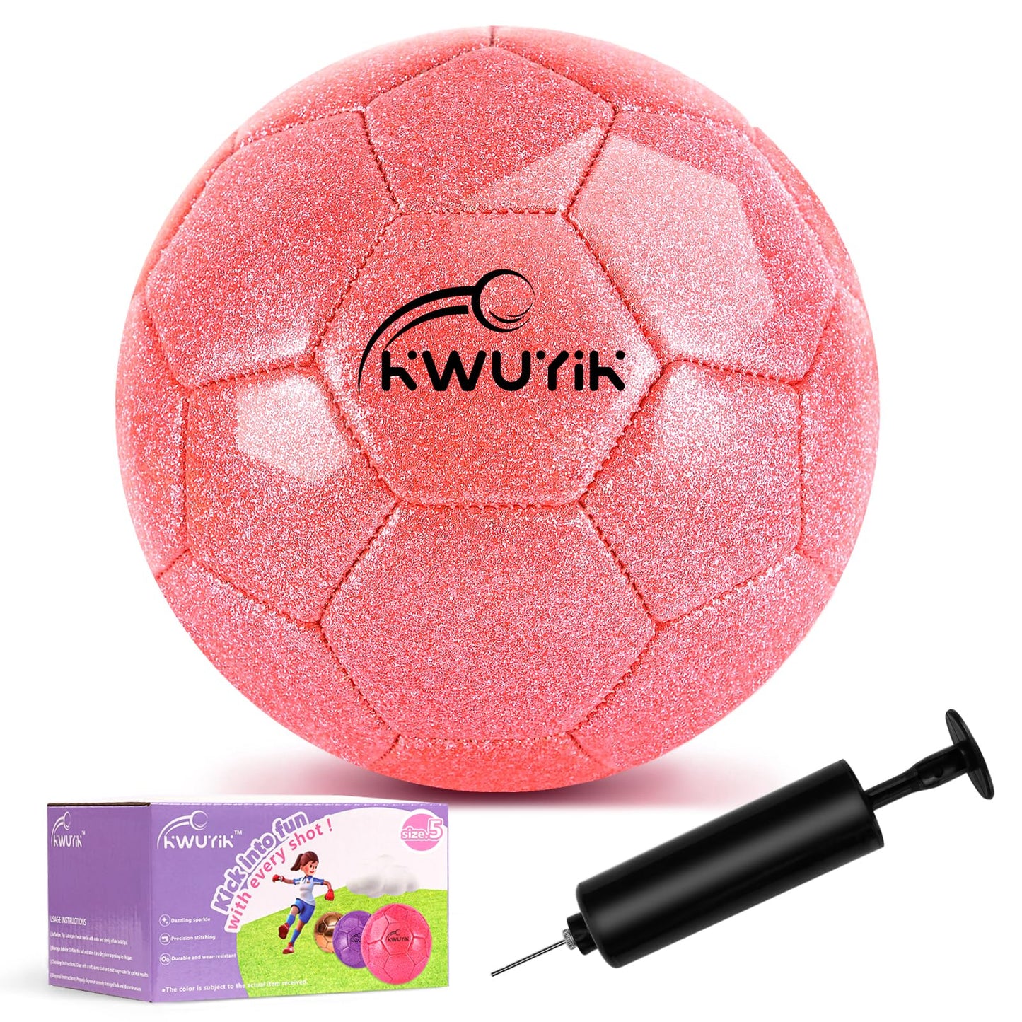 OKWUYiK Size 5 Glitter Pink Soccer Ball Set with Pump Soccer Ball for Youth Adults Training Toddler Soft Sports Outdoor Training for Back to School Kit Sports Toddler Gift