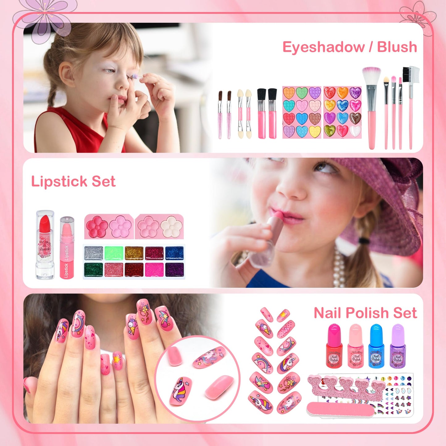 Kids Makeup Sets for Girls 5-8, 74 Pcs Kids Makeup Kit for Girls Non-Toxic Washable Real Cosmetic Set, Play Make Up Kit, Toddlers Birthday Gifts Princess Toys for 3 4 5 6 7 8 9 10 11 12 Year Old