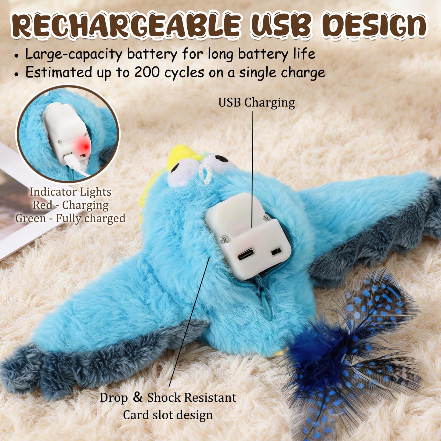 Interactive Chirping Bird Cat Toy,2026 New Flying Bird Cat Toy Flapping Bird Toy,Simulation Chirping Bird Toys Interactive Cat Toys for Bored Indoor Adult Cats (A)