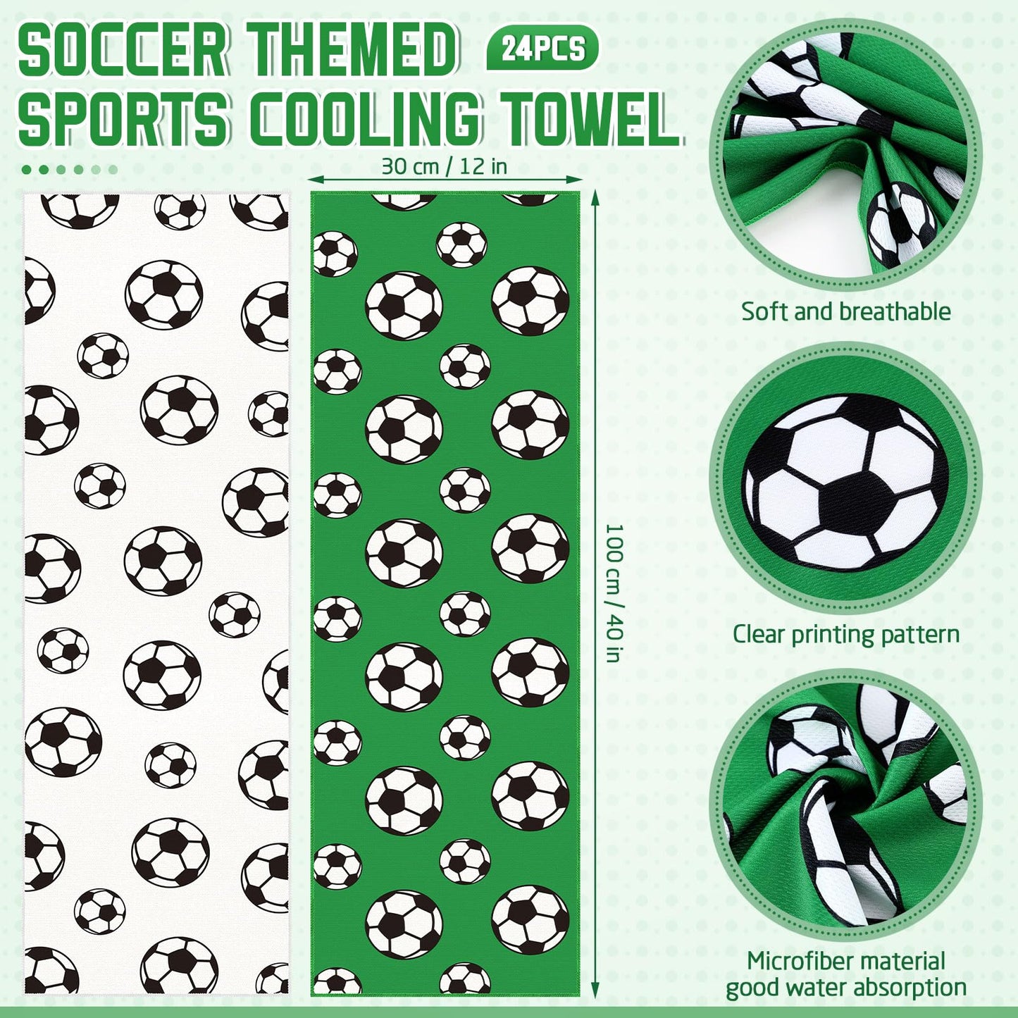 FuWeave 24 Pcs Sports Cooling Towels Baseball Basketball Softball 40 x 12 Inch Breathable Soccer Football Volleyball Microfiber Ice Towel Fast Drying for Sport Party Favors Team Gift(White,Soccer)