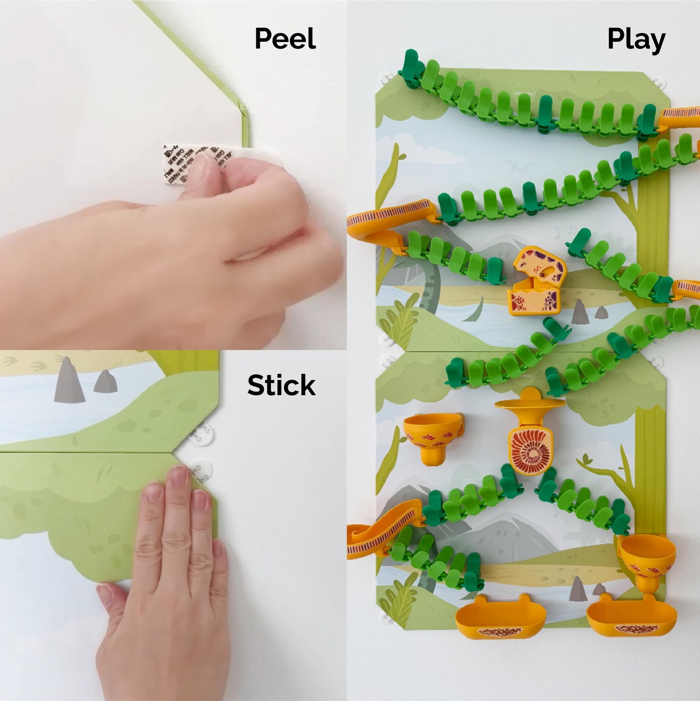 Oribel VertiPlay Magnetic Marble Run | 100 pcs STEM Toy, Dino Quest Edition | 2 Magnetic Play Boards | Wall Toy for Kids Age 5+ | Magnetic Track-Building Set | Dinosaur-Themed Stick-On Playboard