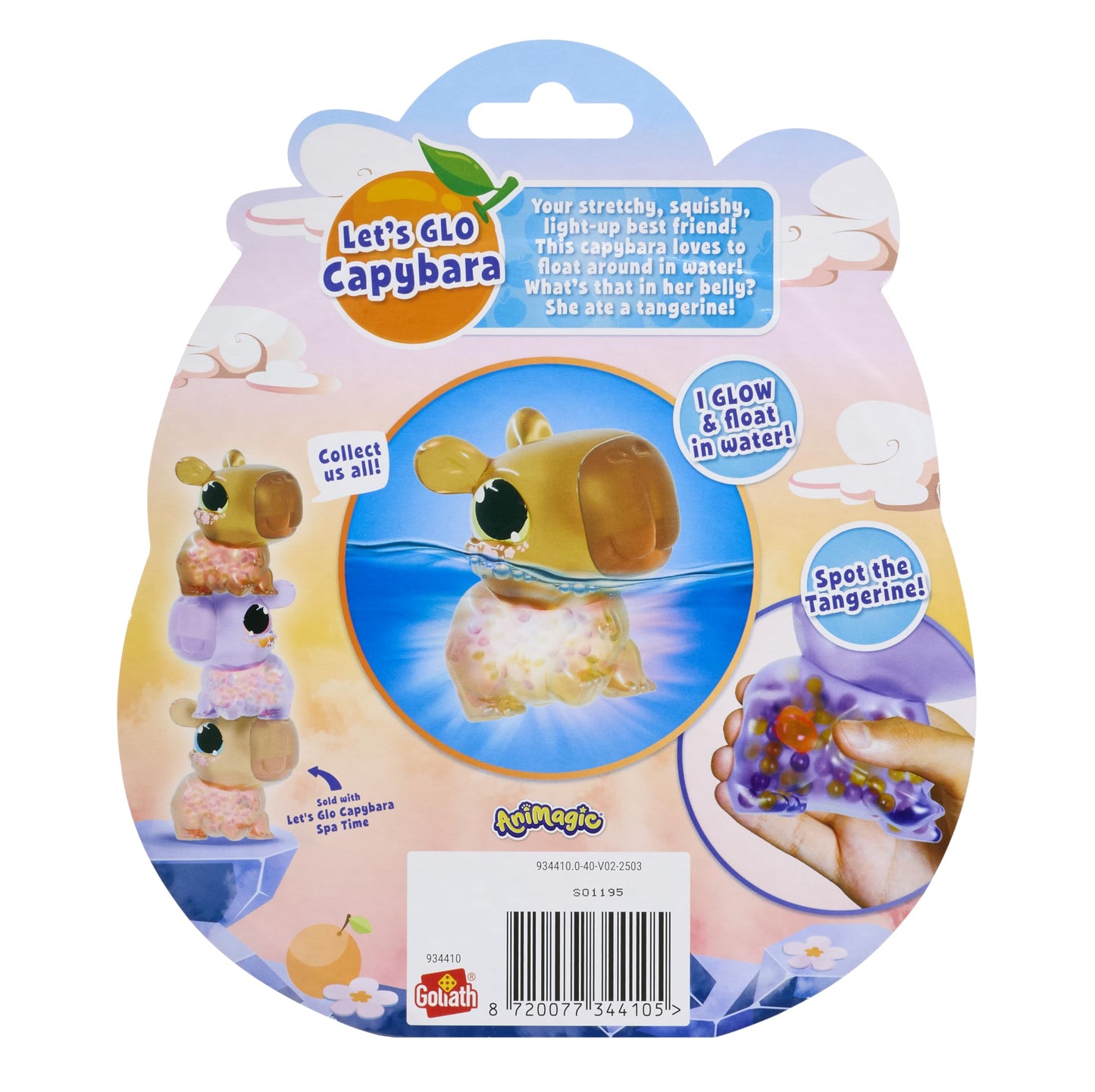 Animagic Let's Glo Capybara Brown | Squishy Water Toy Floats and Glows | Ages 4+
