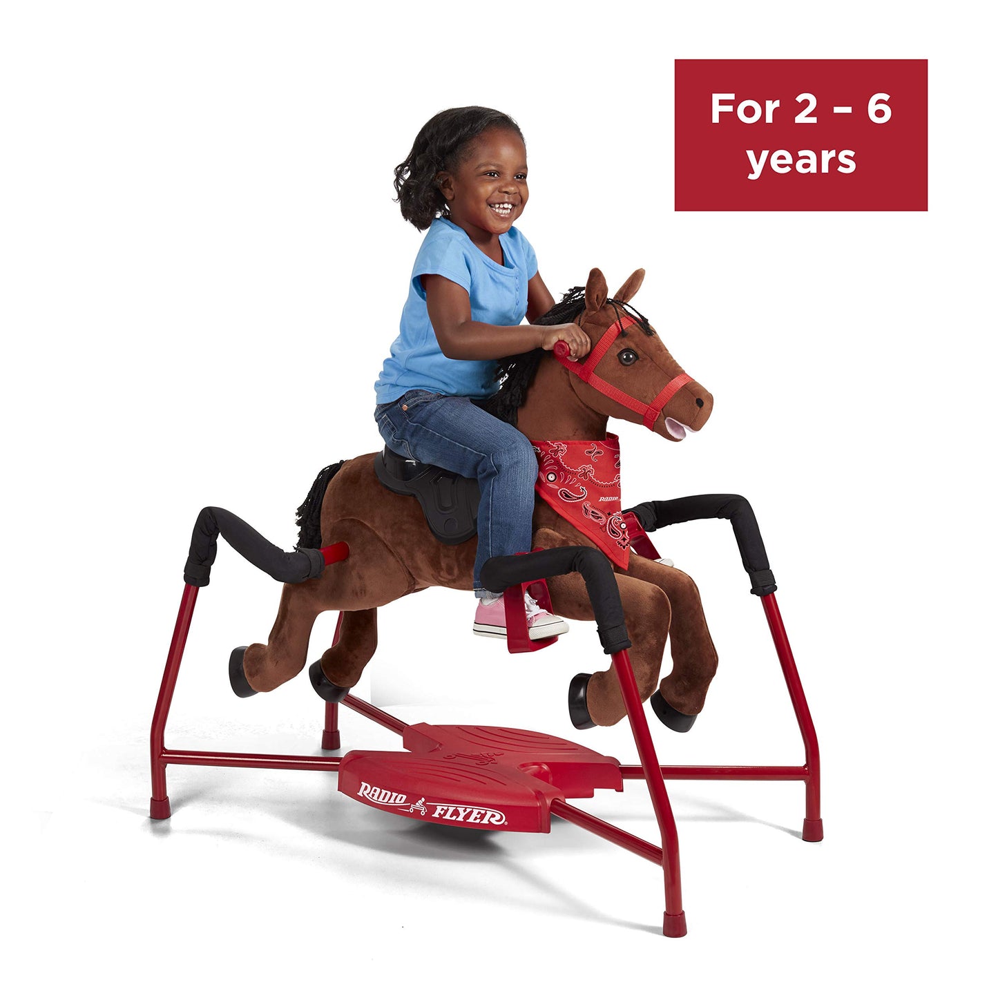 Radio Flyer Chestnut Interactive Riding Horse, For Ages 2-6, Plush Spring Rocking Horse, 3 Riding Levels, EZ Climb Step, Safety Straps, Spring Covers, Accessories, 60 lb Capacity, Toddler Ride On Toys