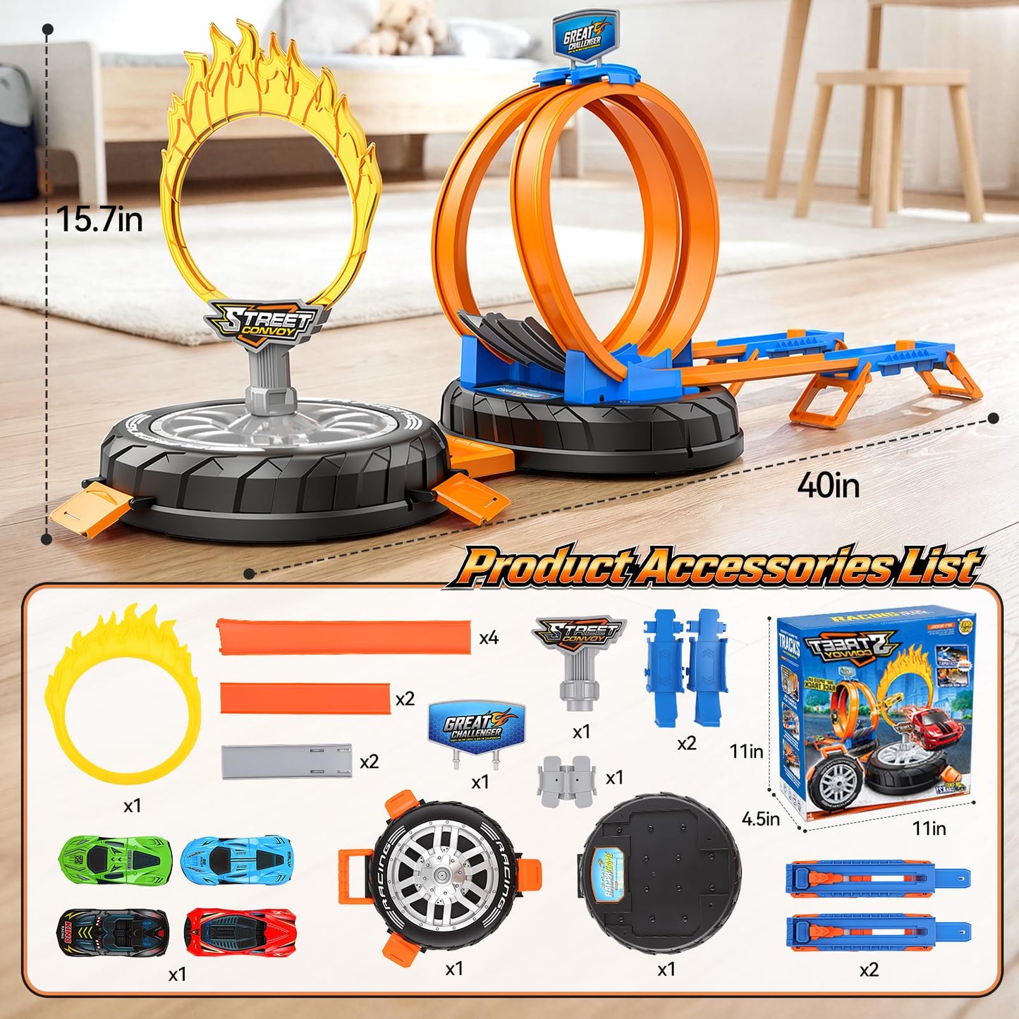 2026 Race Car Track Set Toy for Kids, Stunt Racing Playset with 360°Loop Car Track with Four 1:64 Scale Vehicles Gift Toys for Boys Girls Ages 3 4 5 6 7 8 (Standard)