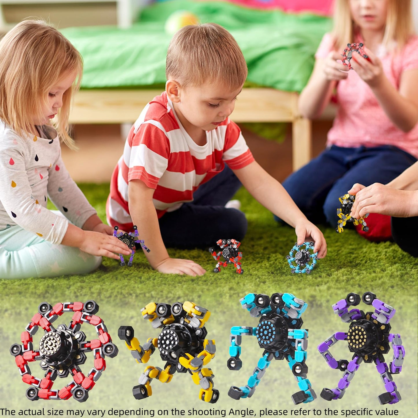 Gokeey Transformable Fidget Spinners Toys 4 Pcs for Kids and Adults Stress Relief Sensory Toys for Boys and Girls Age 8-13 Fingertip Gyros Easter Party Favors Birthday Gifts for Teens Travel Toys