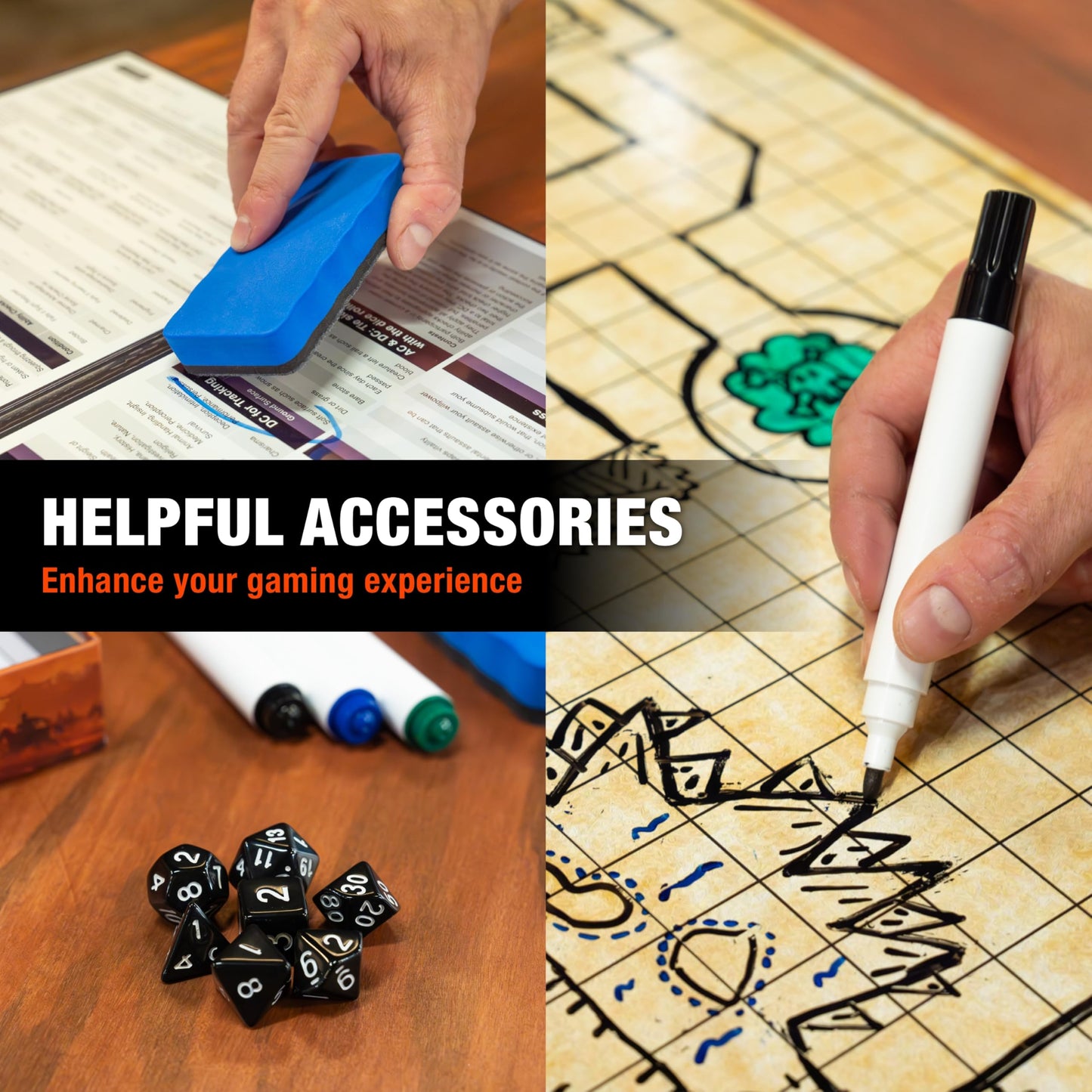 TIDYBOSS Dungeons and Dragons Foldable Battle Mats | 2 x Battle Grid Mats with Dungeon Master Screen | Wet & Dry Erase DND Board Game | DND Gifts & DND Accessories