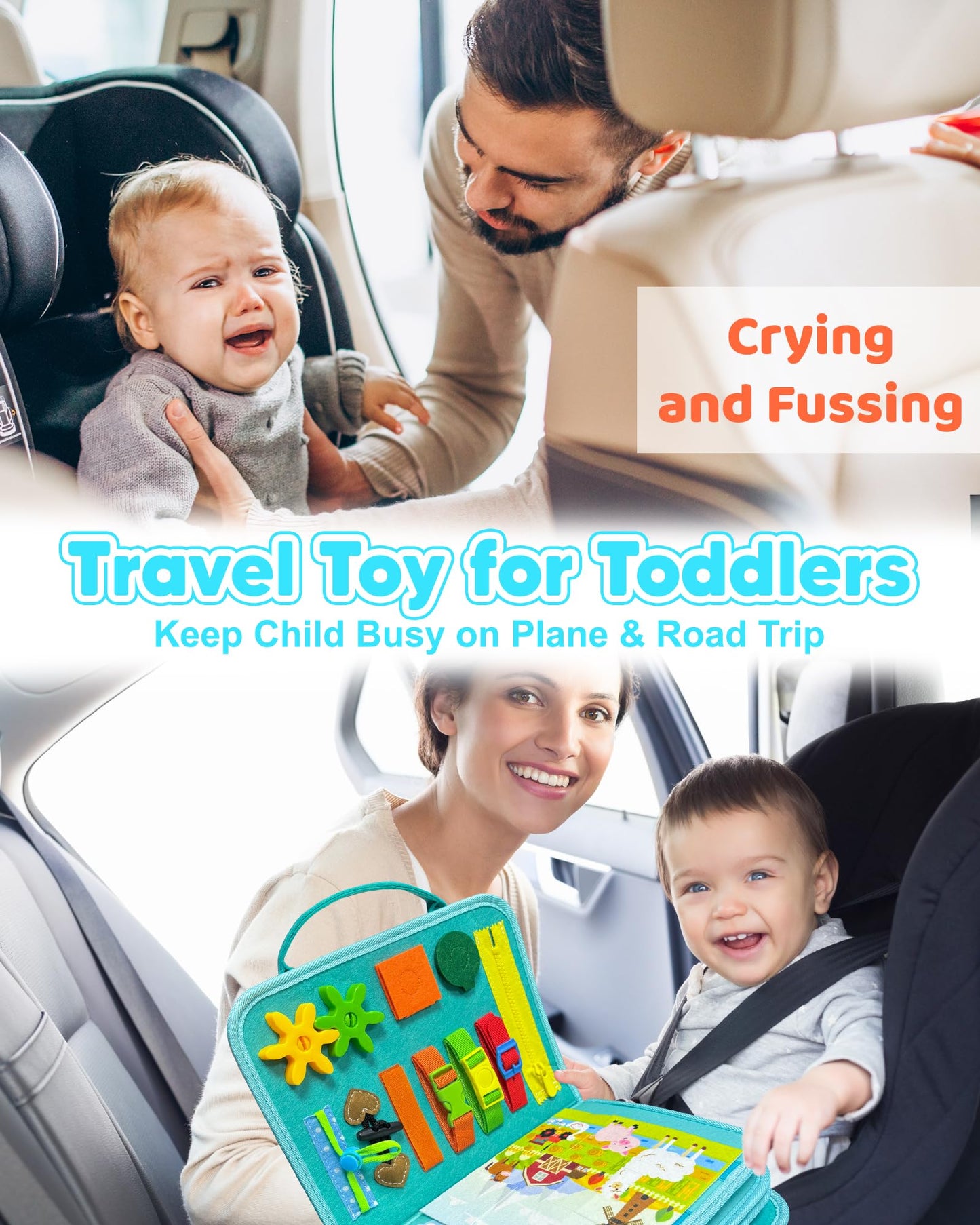 Walenty Busy Board Montessori Toys for Toddler Boy Girl Birthday Gifts, Busy Book Sensory Learning Toys for Toddlers, Educational Activities Airplane Car Travel Toy for Toddlers