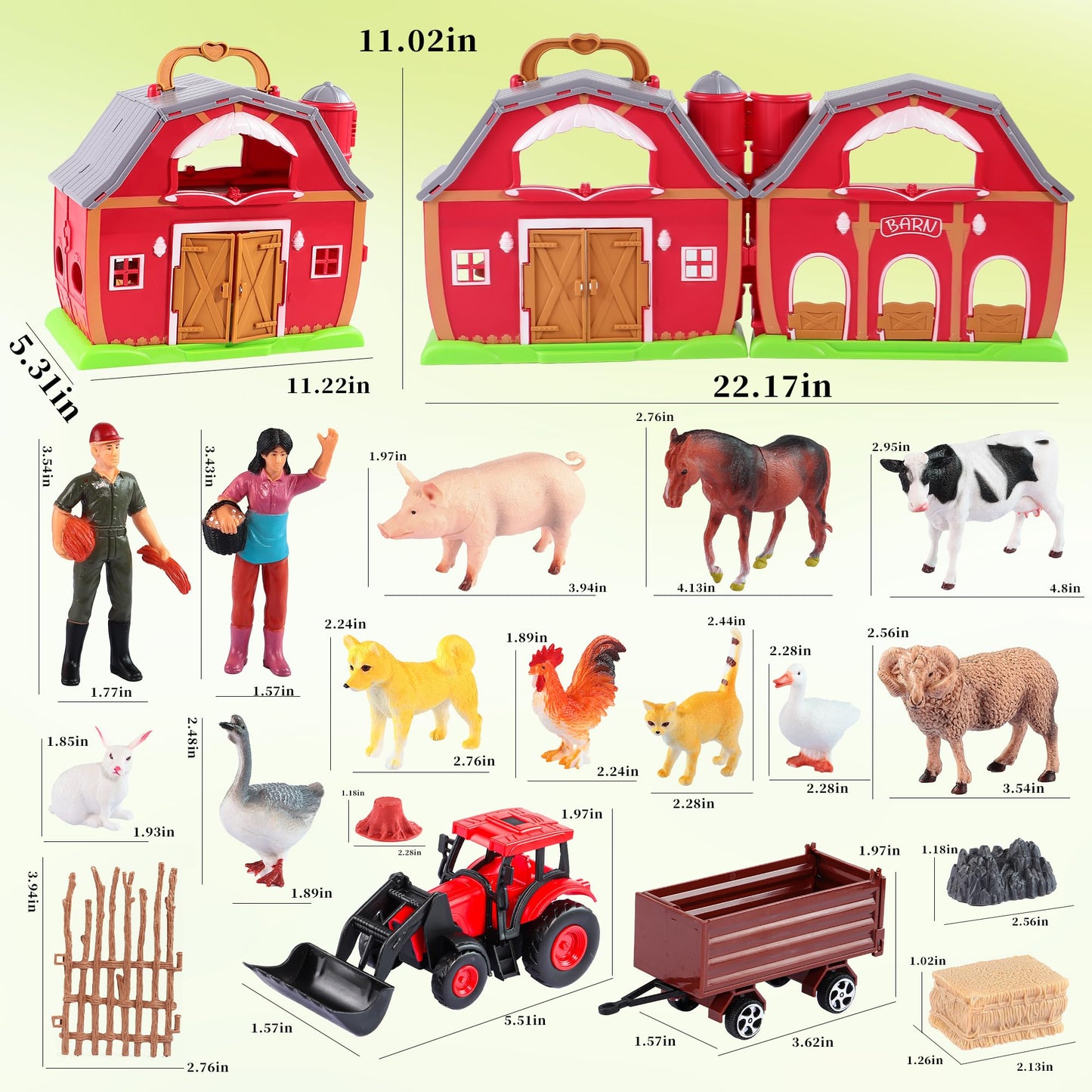 EnAuRoL Red Barn Farm Animals Toys, 28PCS Animals Figures and Farm Tractor Playset, Educational Learning Toys for Toddlers and Kids 3 4 5 Year Old Boys and Girls Birthday Festival Gift