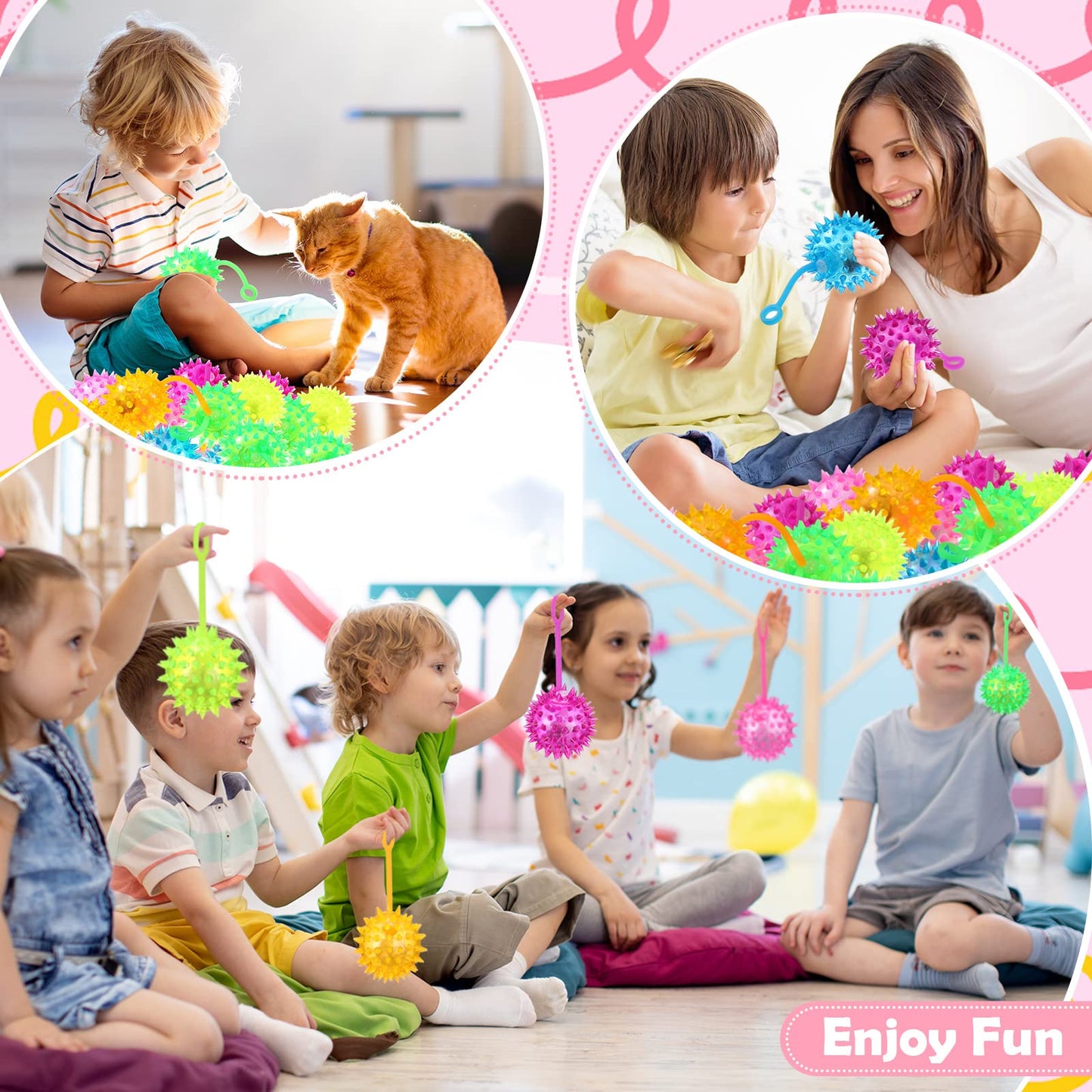 Sotiff 27 Pcs Light up Ball Spiky LED Bouncy Ball Flashing Squeaky Multicolor Puffer Toy Rubber Sensory Toy Carnival Prizes Bulk Party Favors for Teens, Adults, Children