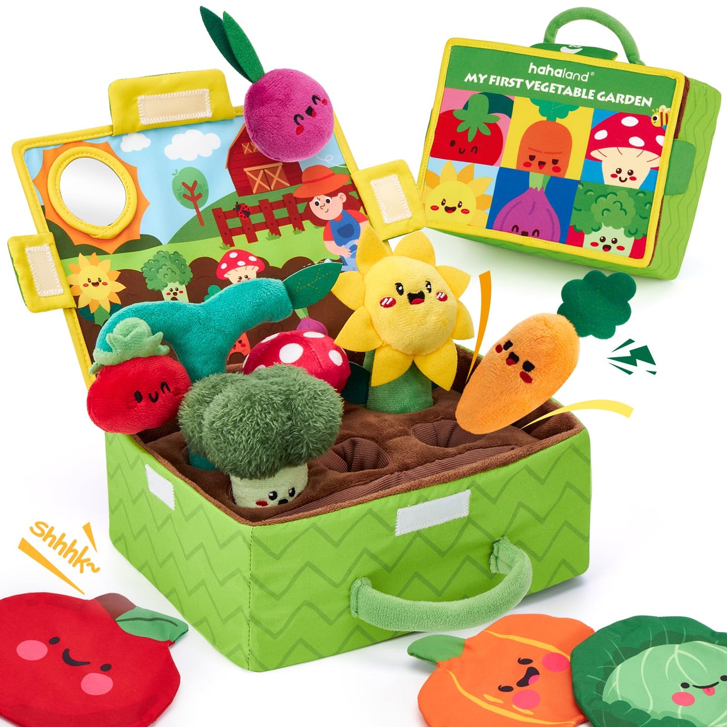 hahaland Baby Toys 6-12 Months - Fruits Vegetables Garden Plant Plush and Dancing Squid Toy - Tummy Time Toys, Crawling Toys, Wiggling Musical Standing Toy