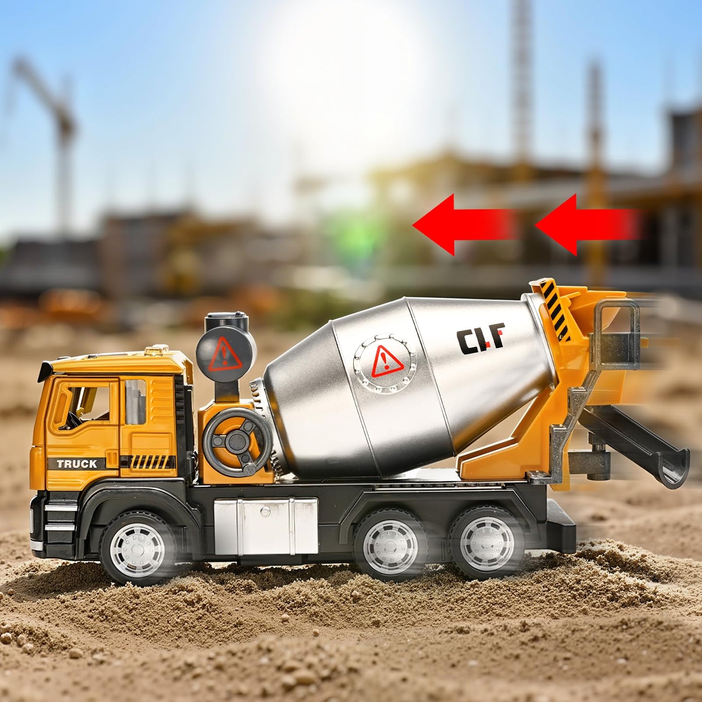 NOVAFUSION Cement Mixer Truck Toys for Boys,Cement Mixer Toy Truck Metal Diecast Cab,Pull Back Mixer Trucks Construction Trucks with Lights and Sounds,Cement Truck Toys for Boys 3-5 Year Old