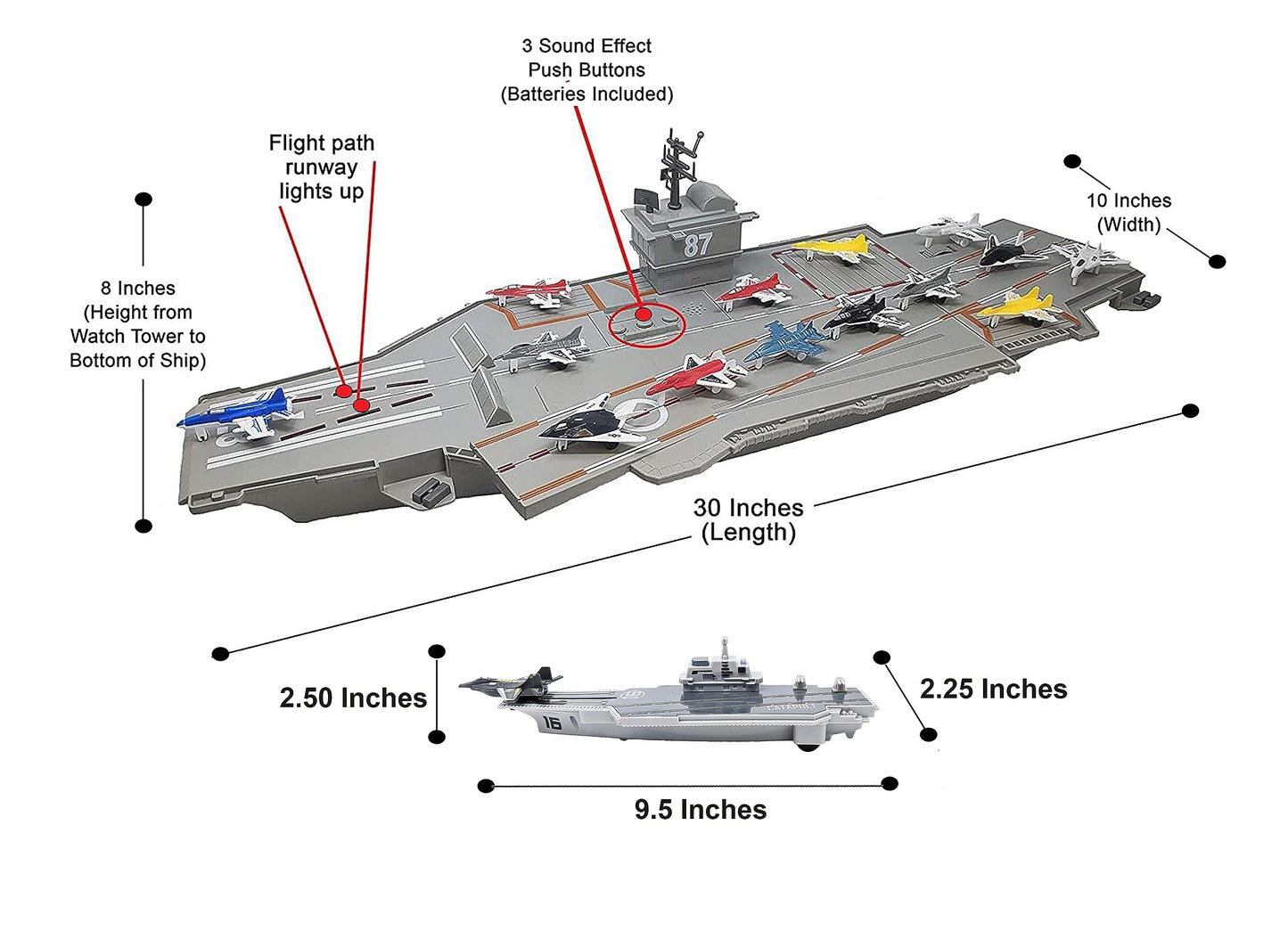 Large Aircraft Carrier Toy Small Catapult Aircraft Carrier Combo with Fighter Jets and 12 Military Vehicles