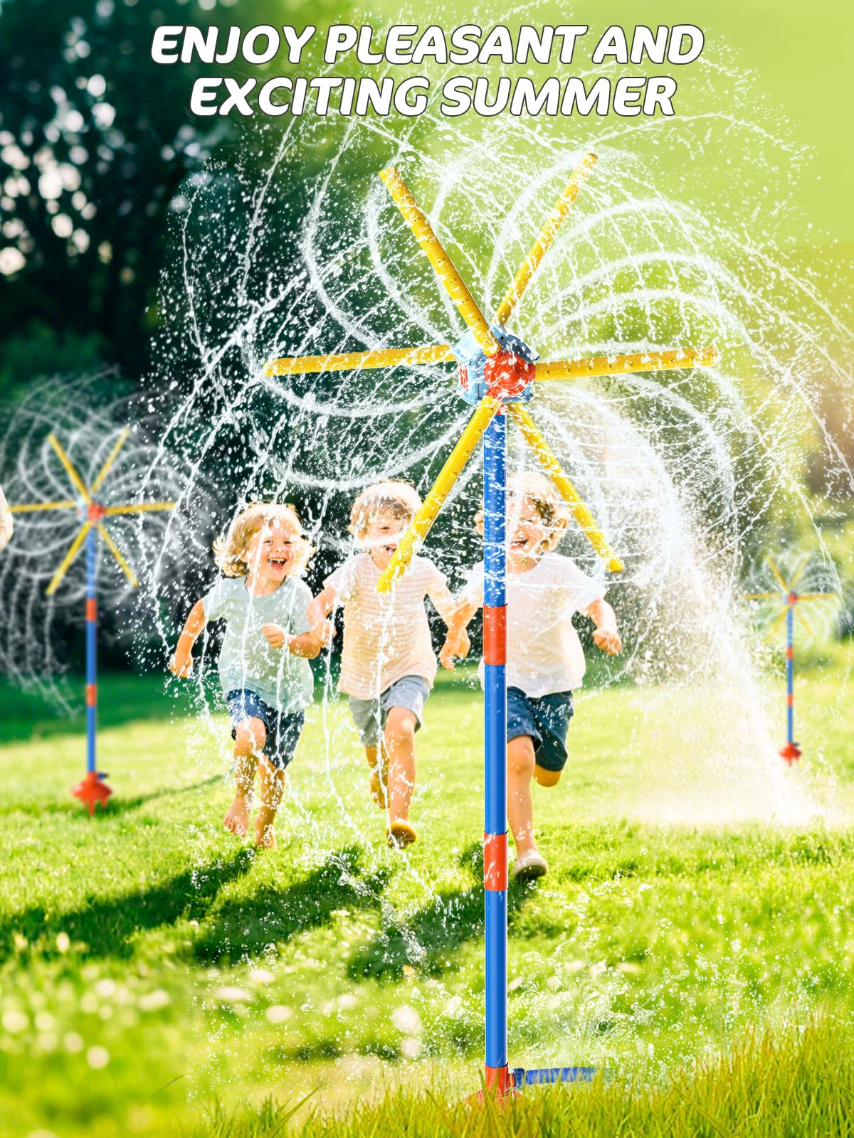 TERRAMUS 59" Windmill Water Sprinkler for Kids Summer Toys, 360° Spinning Splash Water Toy, Upgraded Double Sided with 6 Blades, Outdoor Backyard Games Summer Fun for Boys Girls Dogs & Garden Watering